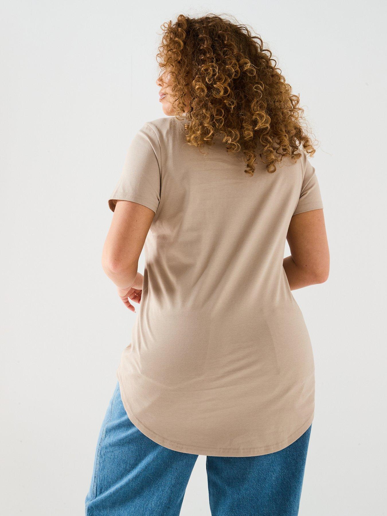  image of v-by-very-curve-scoop-hem-crew-neck-t-shirt-beige