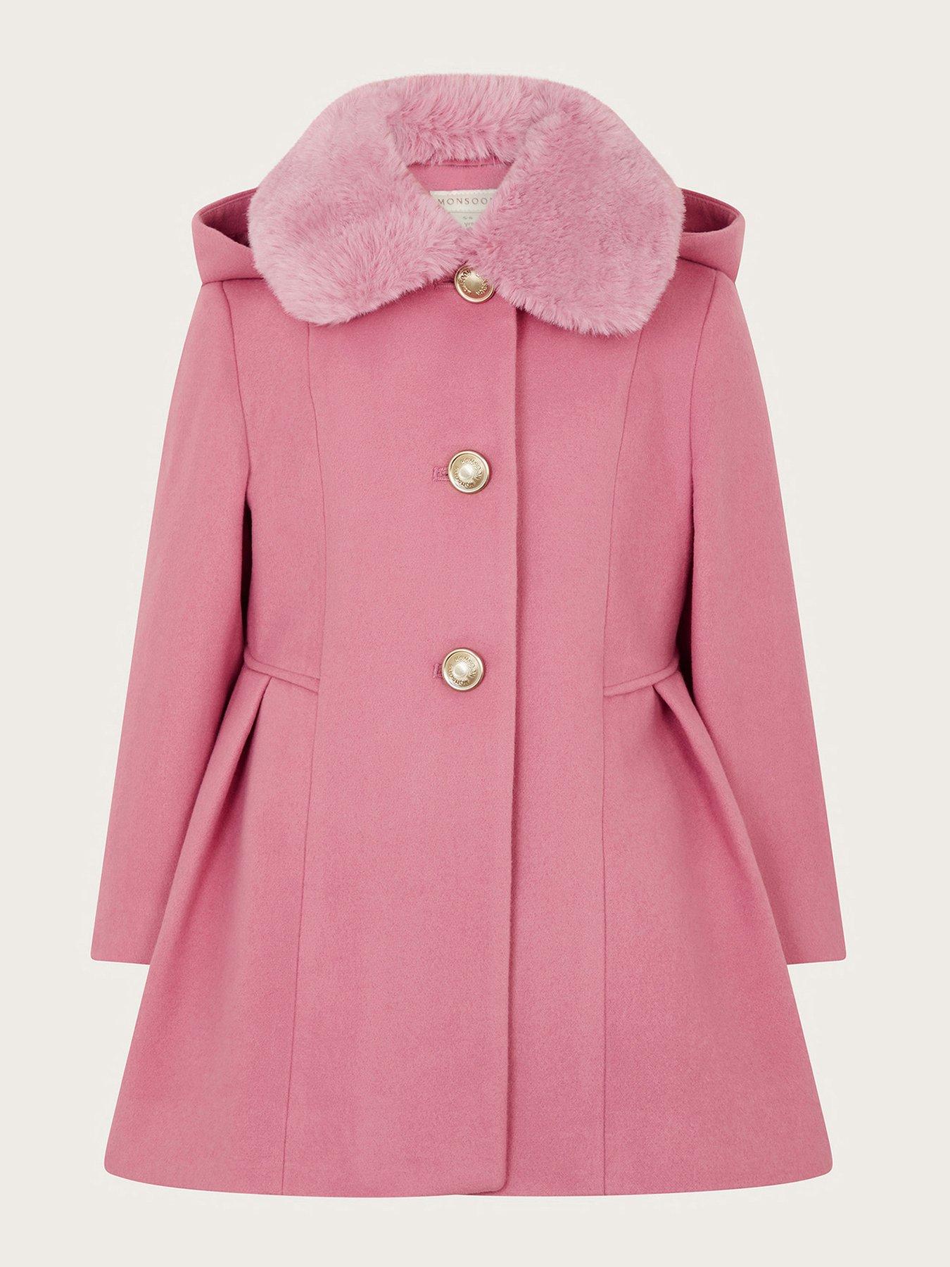 Pink Cute Peacoat Monsoon Girls Hooded Collar Coat Pink Littlewoods