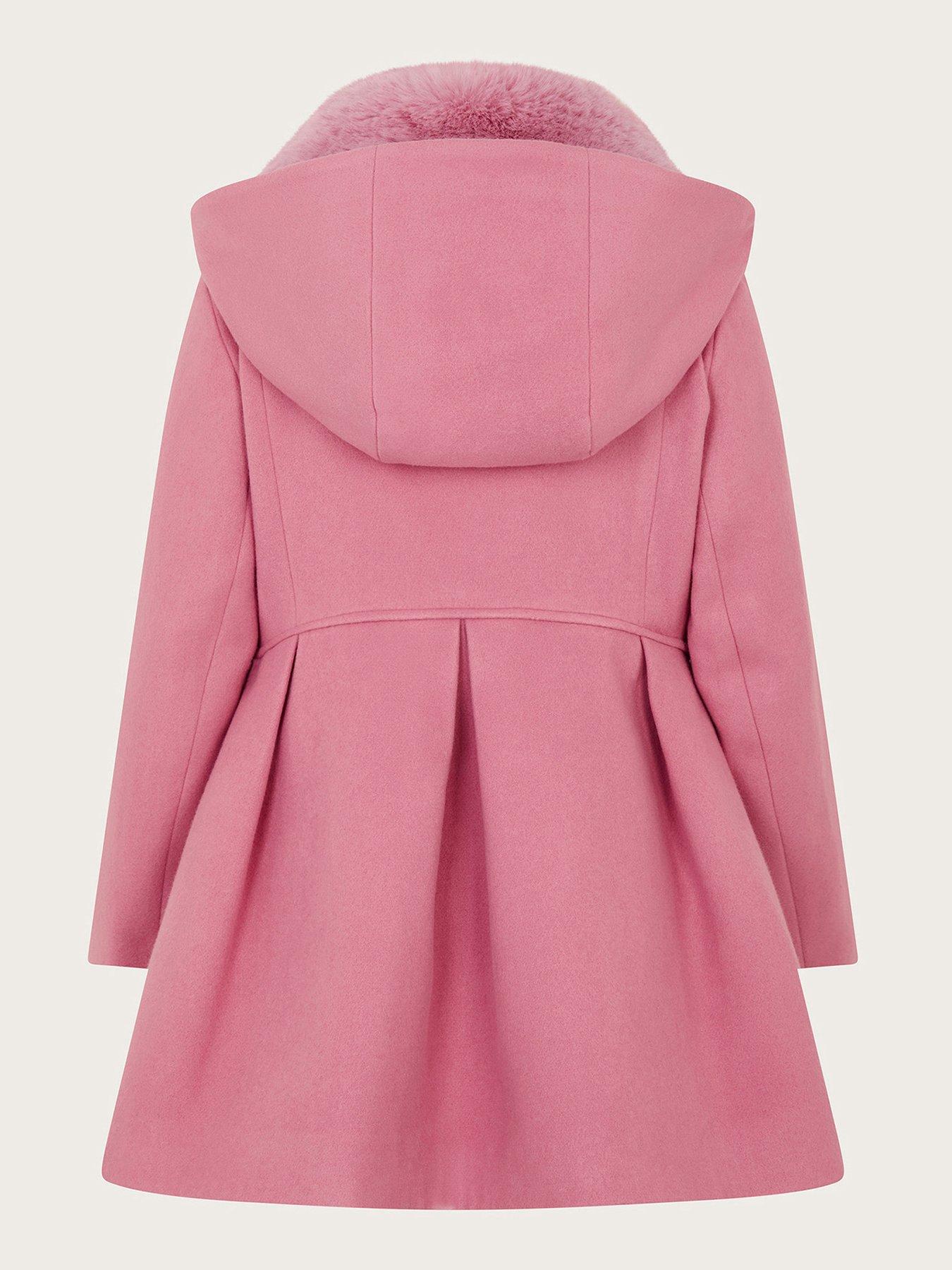 Monsoon Girls Hooded Collar Coat Pink littlewoods