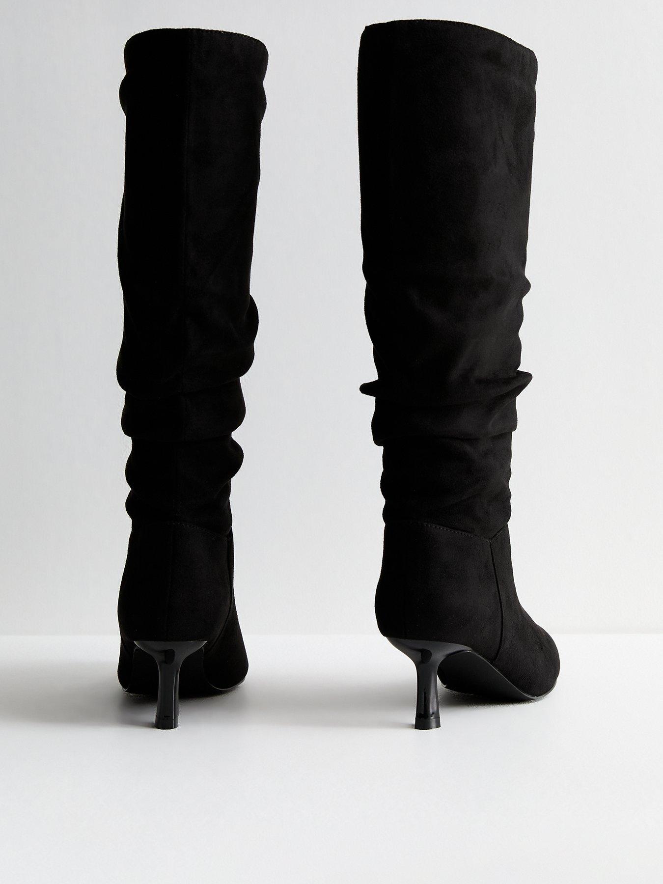  image of new-look-wide-fit-ruched-suedette-knee-high-boots-black