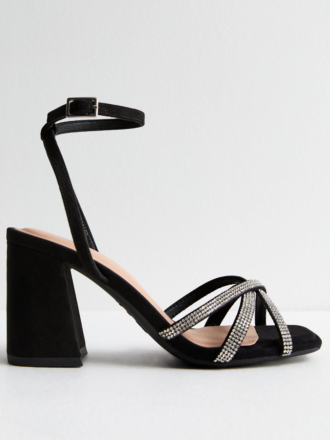 New Look Wide Fit Leather Look Strappy Block Heel Sandals Black littlewoods