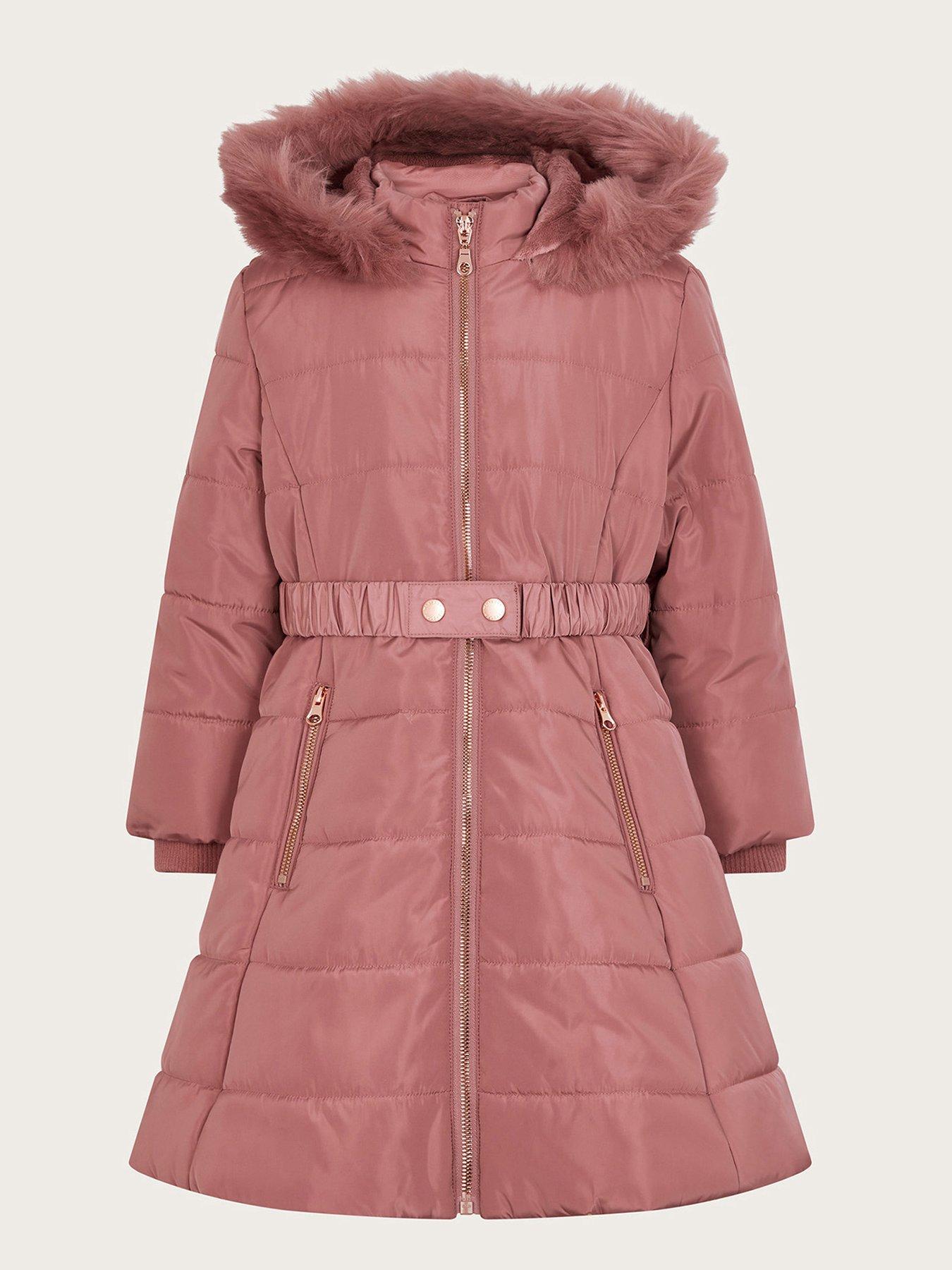 Girls Aline Longline Padded Coat Pink