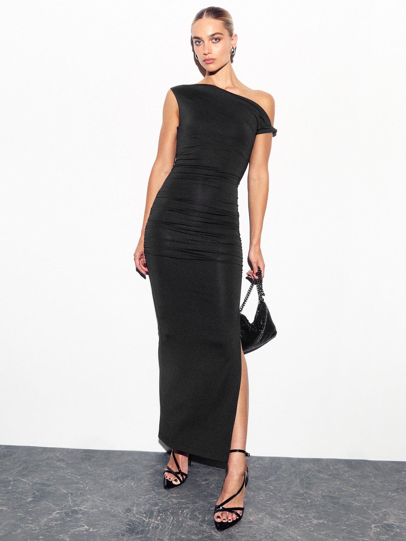 undefined Twist Shoulder Maxi Dress - Black