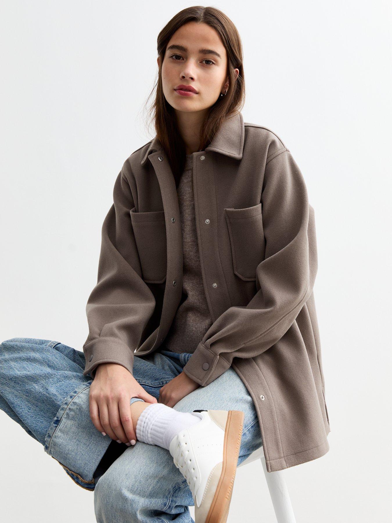  image of new-look-long-shacket-brown