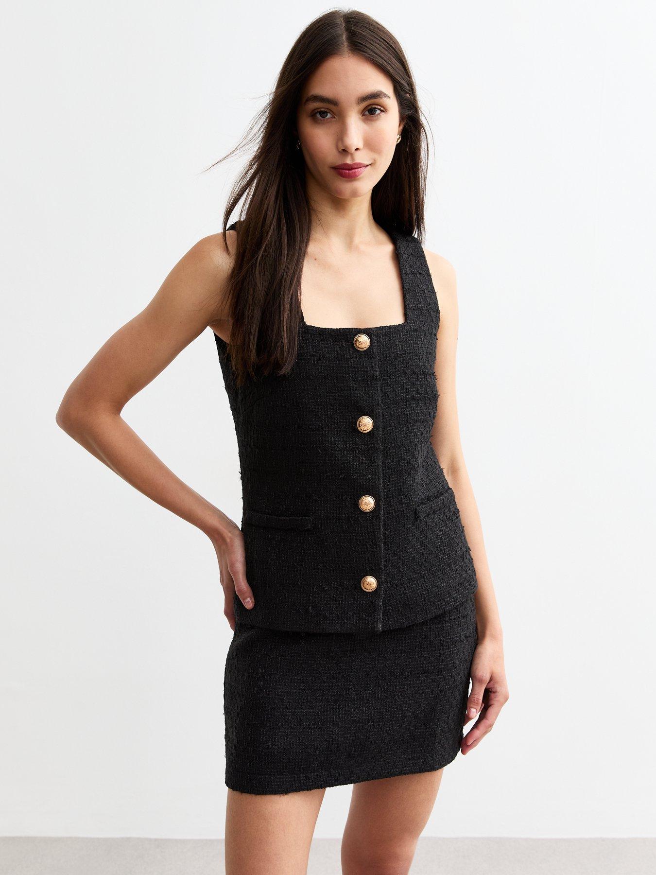 undefined Square Neck Boucle Waistcoat - Black