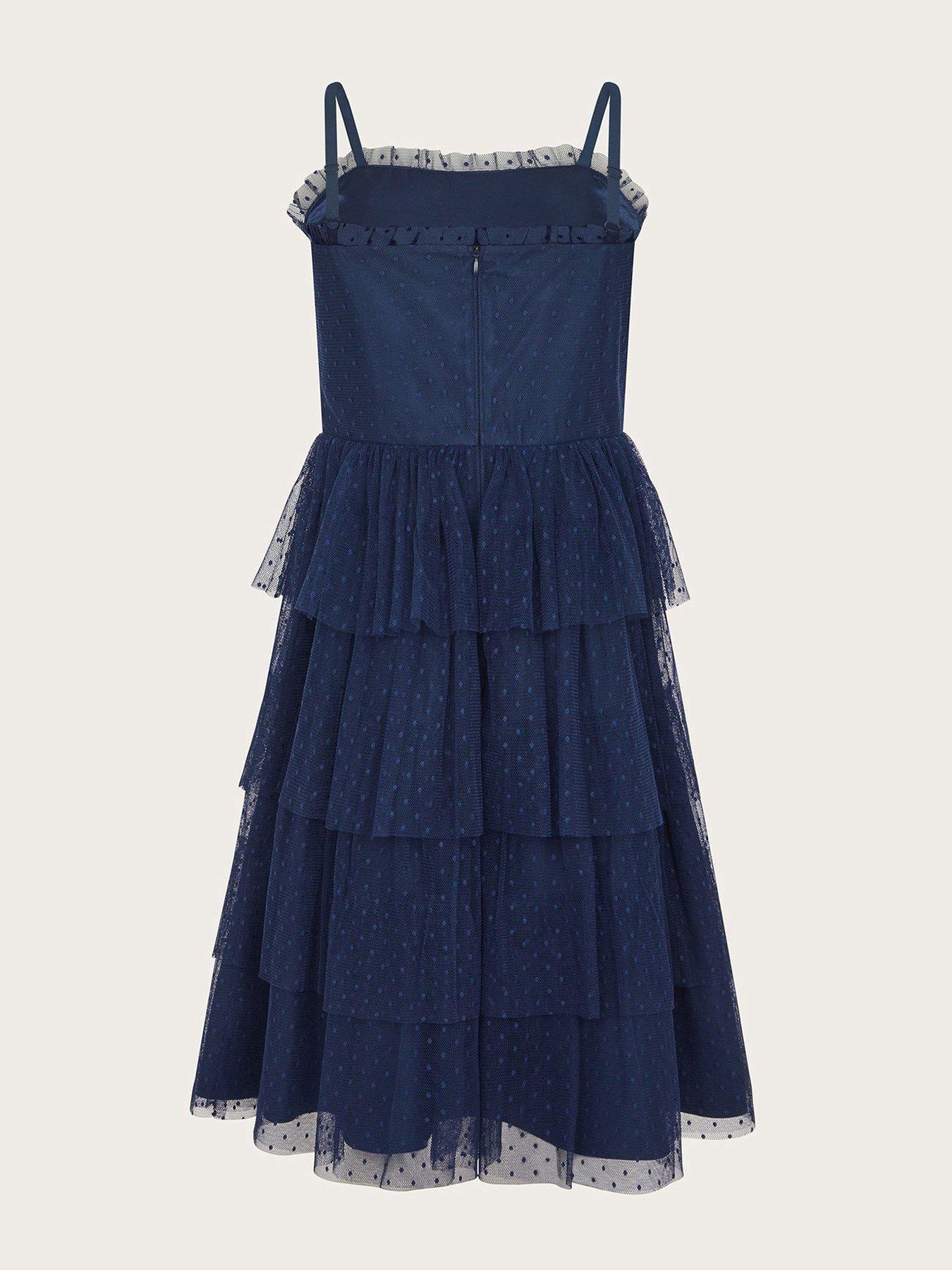 Monsoon Girls Inga Dotty Tulle Prom Dress Navy littlewoods