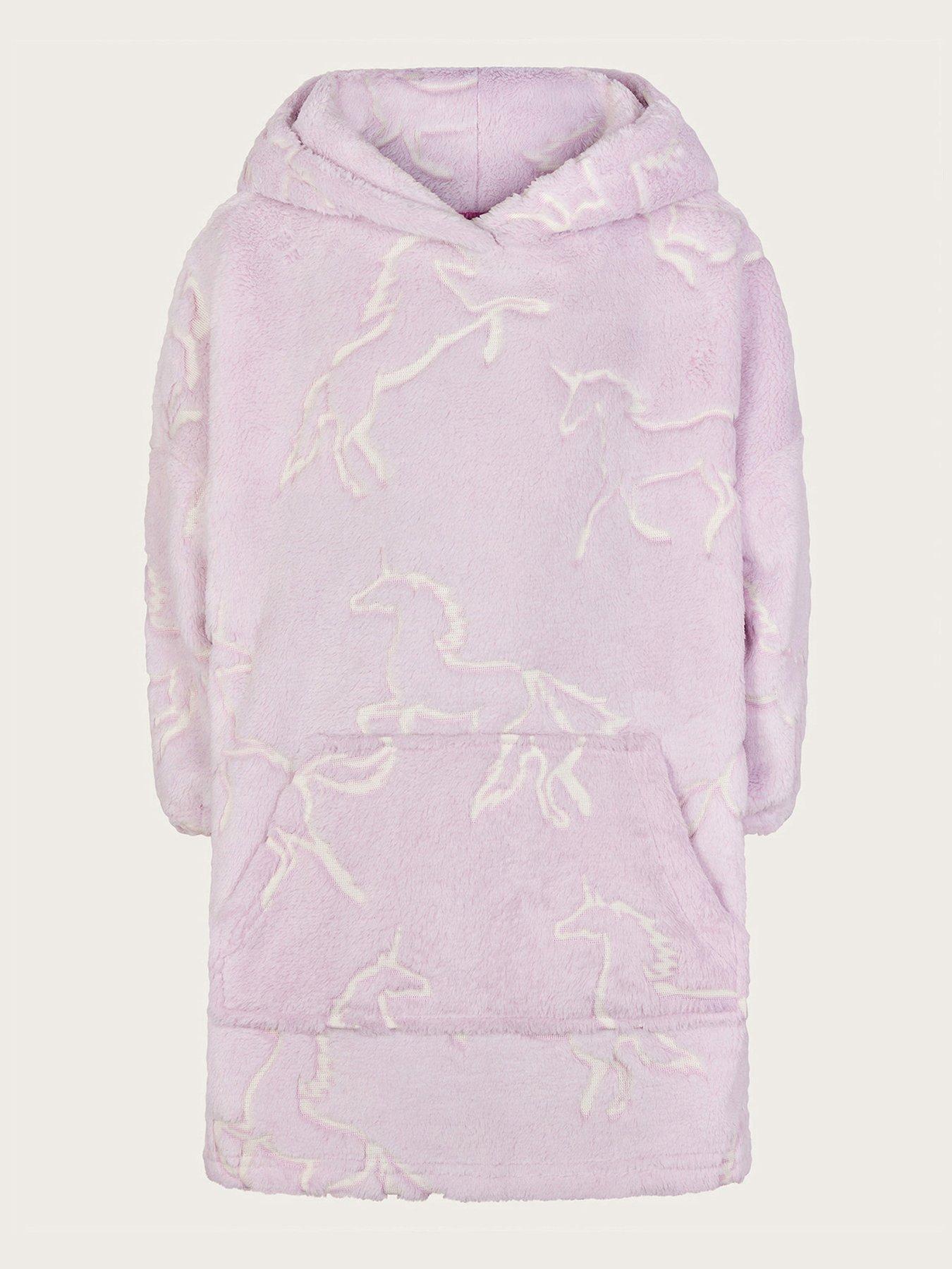 Monsoon Girls Fleece Unicorn Print Blanket Hoodie Pink littlewoods