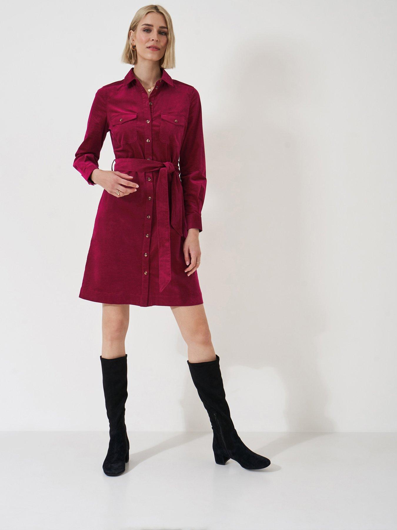 undefined Elsie Cord Shirt Dress - Red