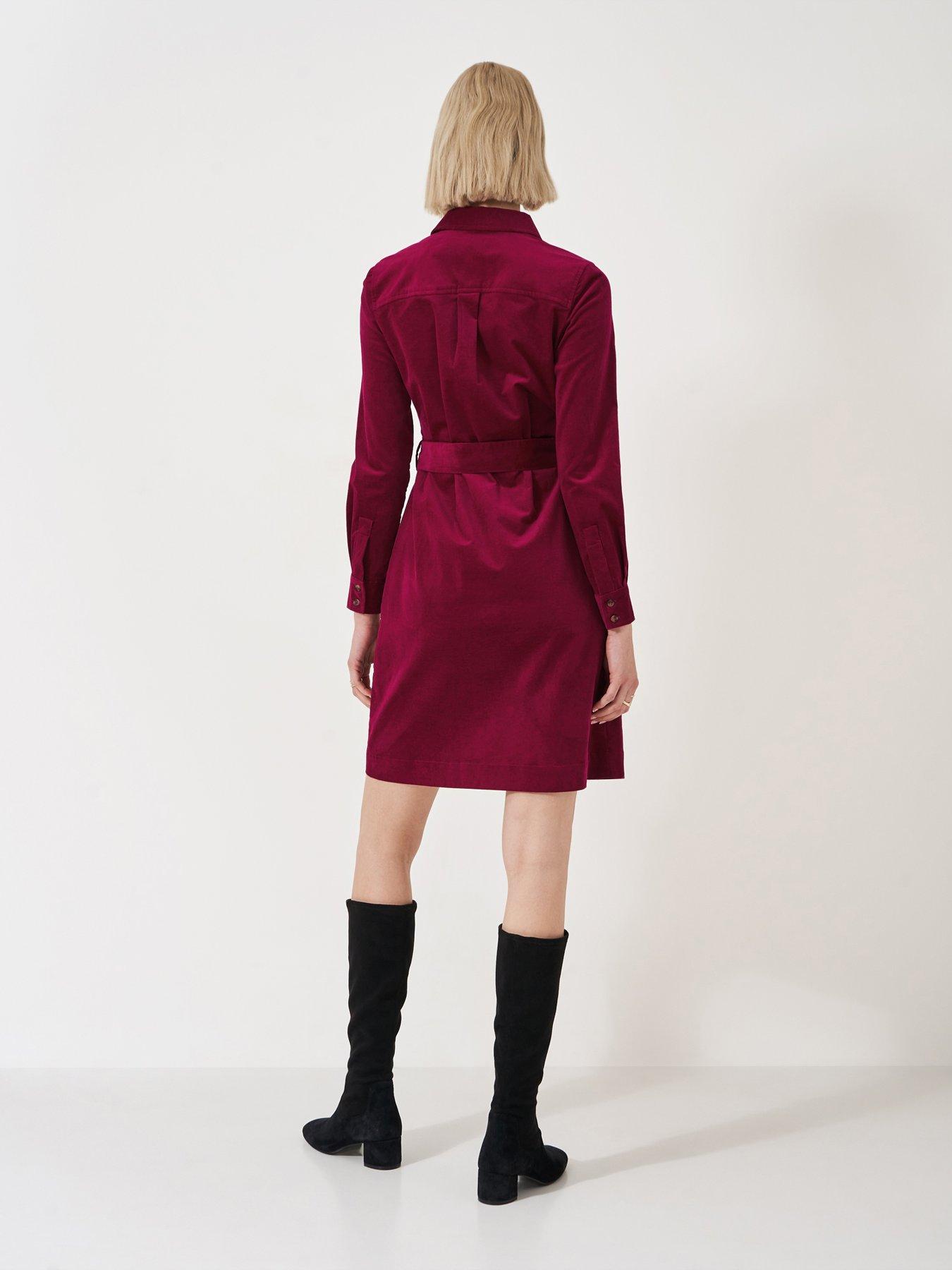  image of crew-clothing-elsie-cord-shirt-dress-red