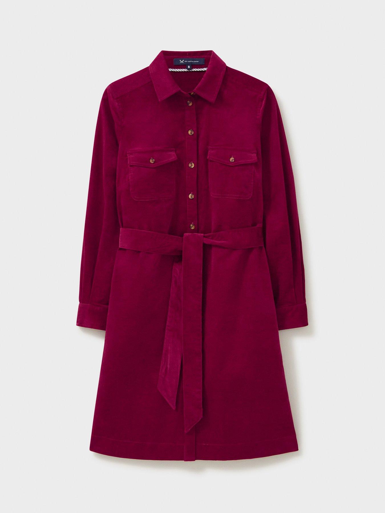  image of crew-clothing-elsie-cord-shirt-dress-red