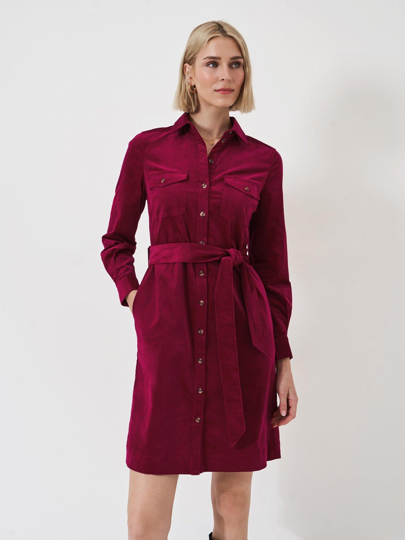  image of crew-clothing-elsie-cord-shirt-dress-red