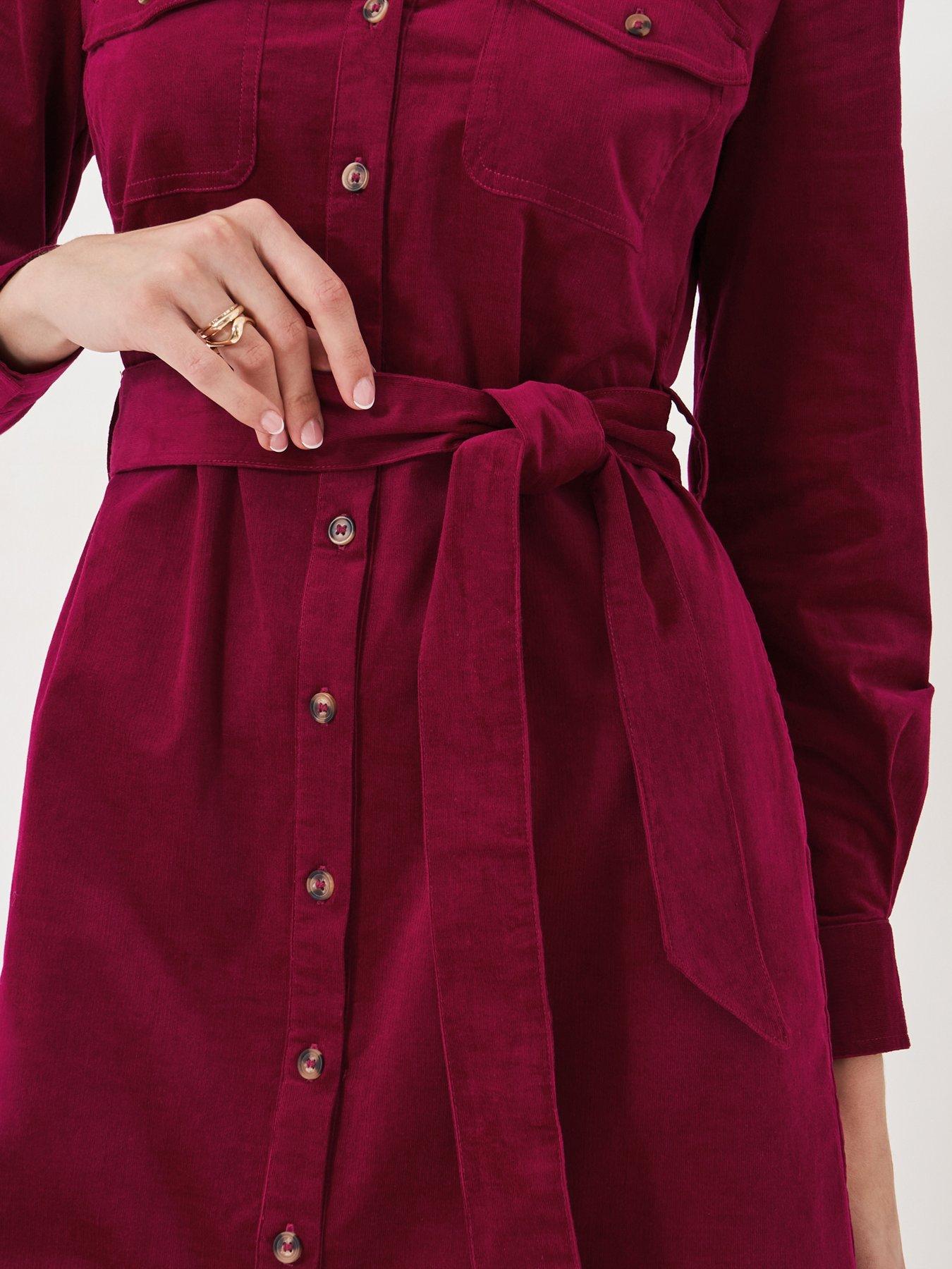  image of crew-clothing-elsie-cord-shirt-dress-red