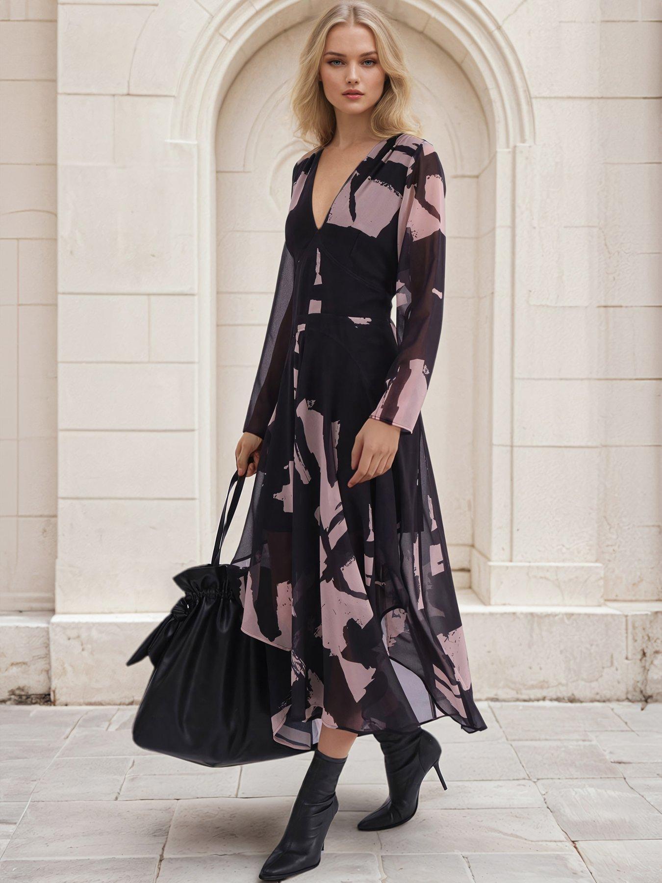 Religion Hanky Hem Midi Dress - Black