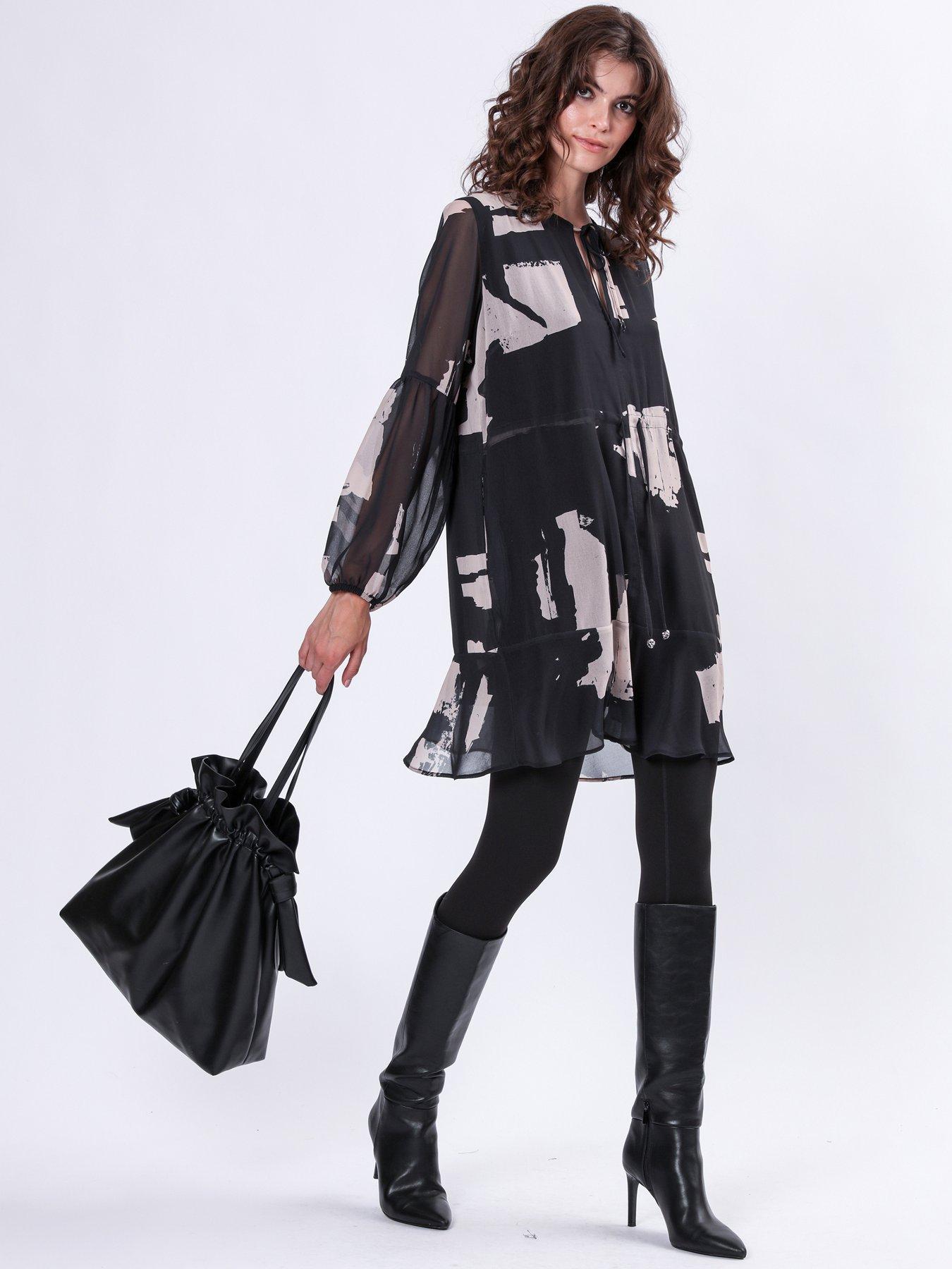 undefined Infinity Mini Tunic Dress with Hand Painted Print - Black