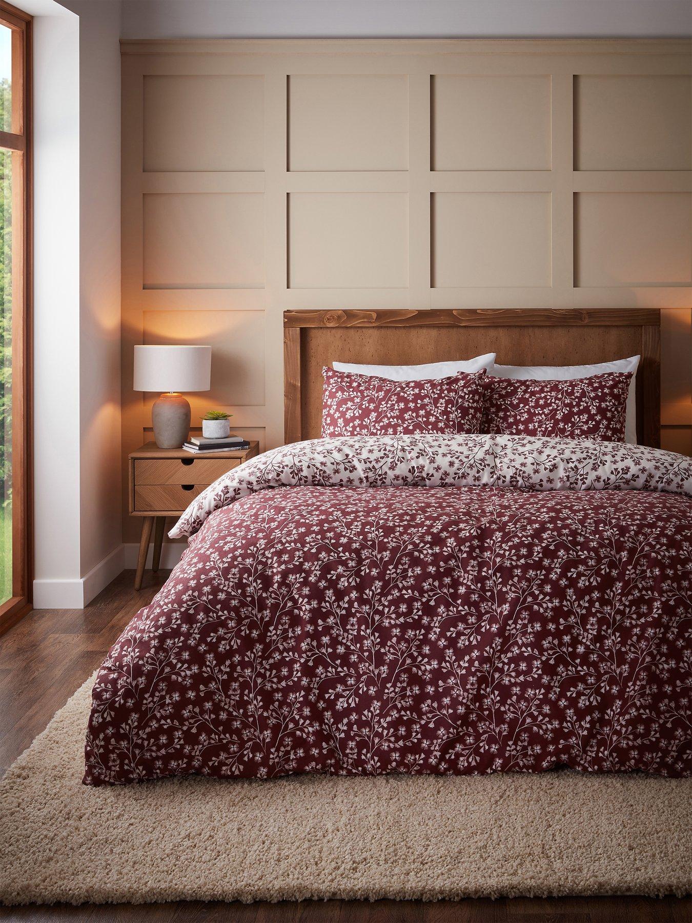  image of catherine-lansfield-brushed-100-cotton-grace-floral-leaf-duvet-set