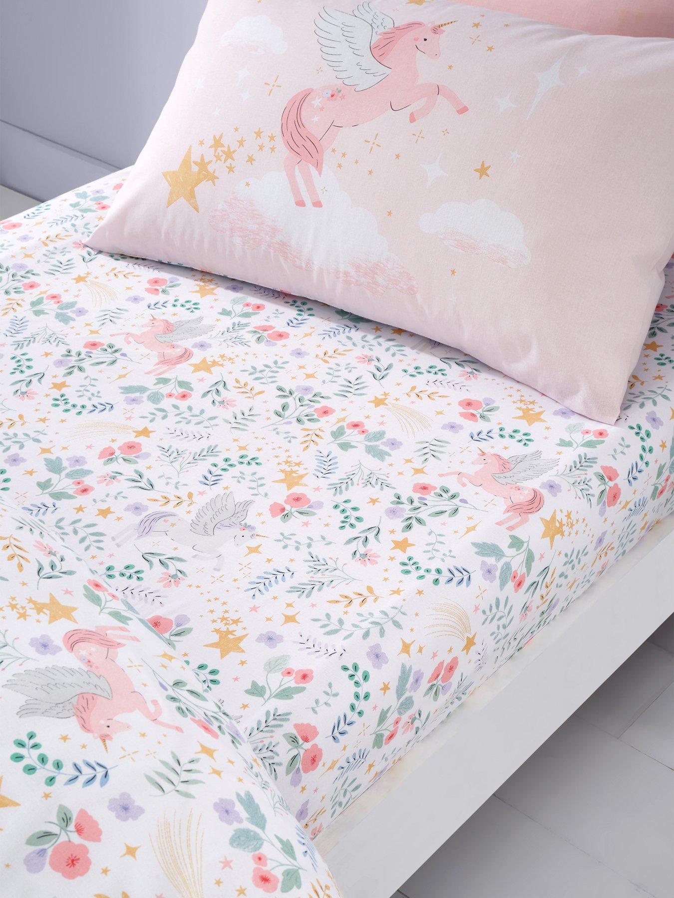 undefined Fairytale Unicorn Fitted Sheets- Single - Pink