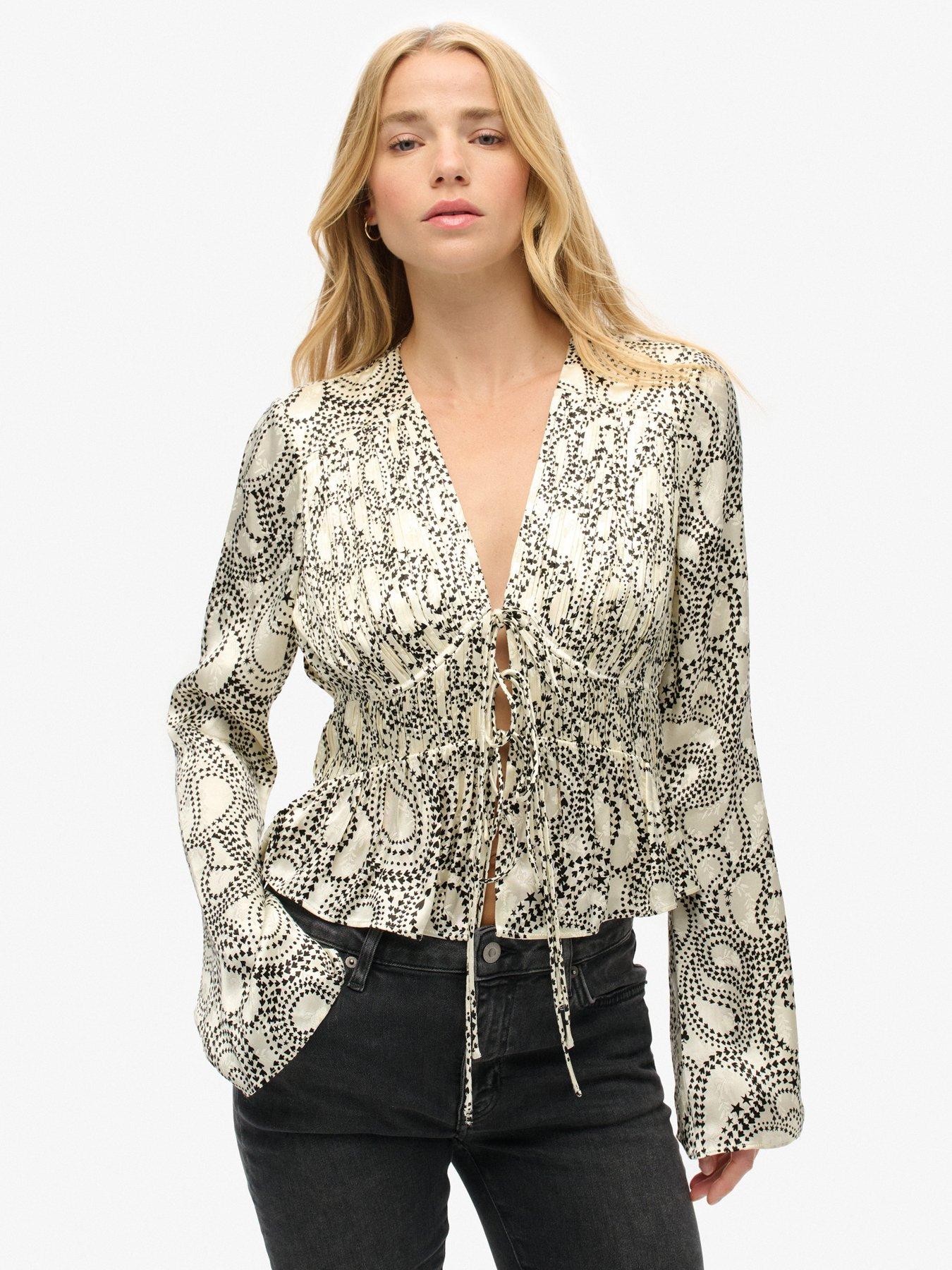 undefined 70'S Sleeve Pleated Woven Top - White