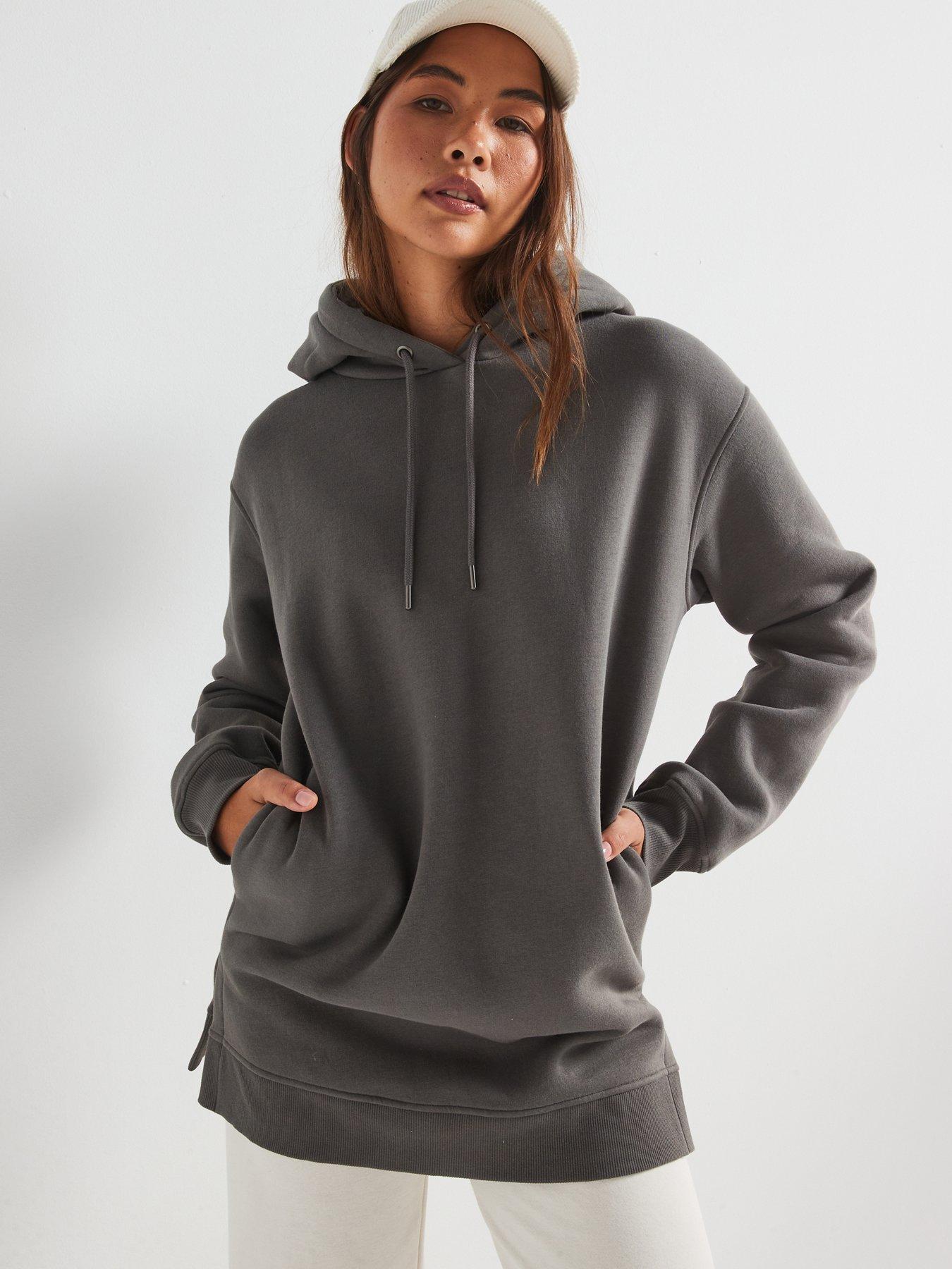  image of everyday-the-essential-longline-hoodie-with-side-splits-grey