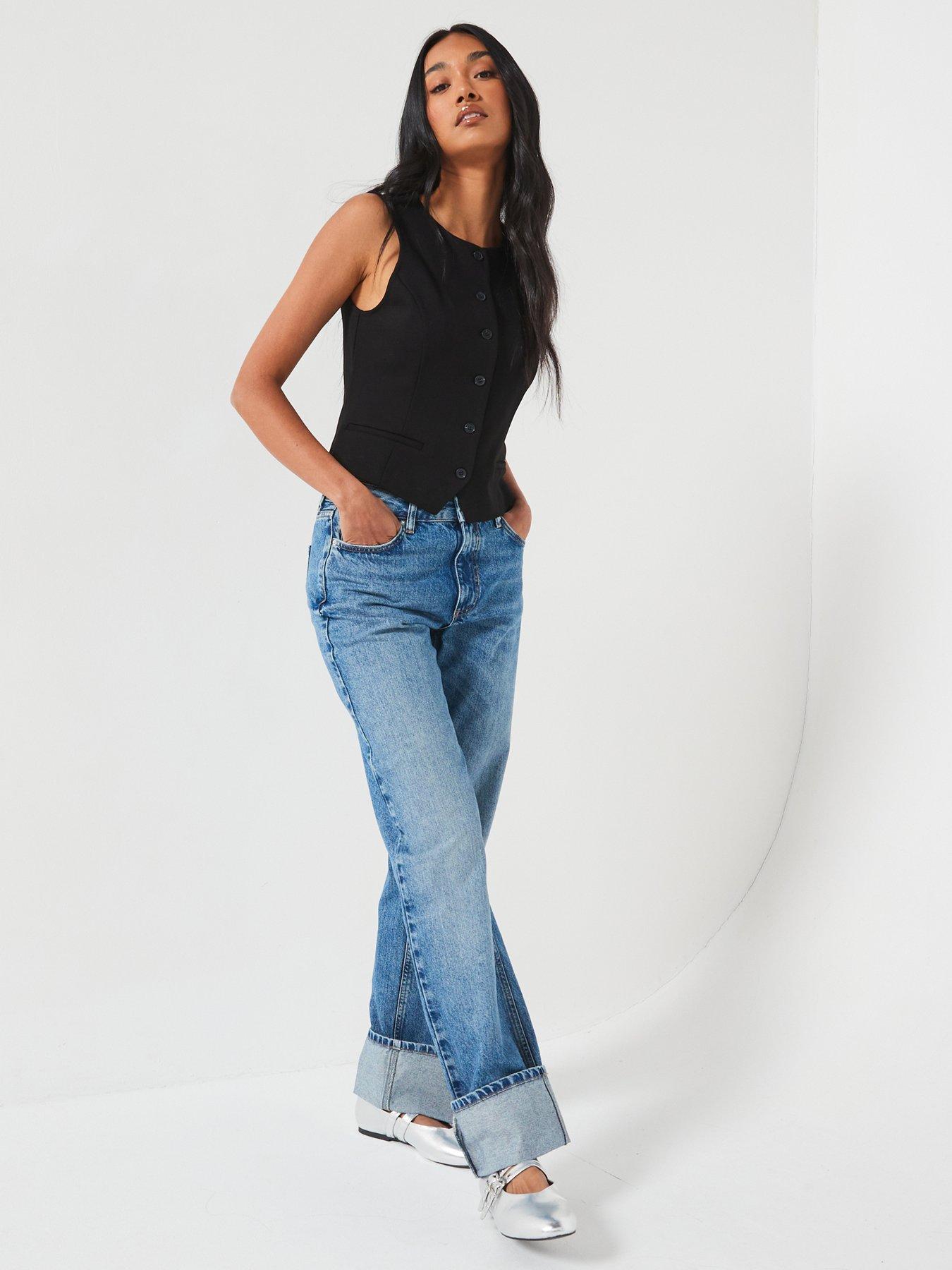  image of v-by-very-deep-cuff-straight-leg-jeans-dark-wash