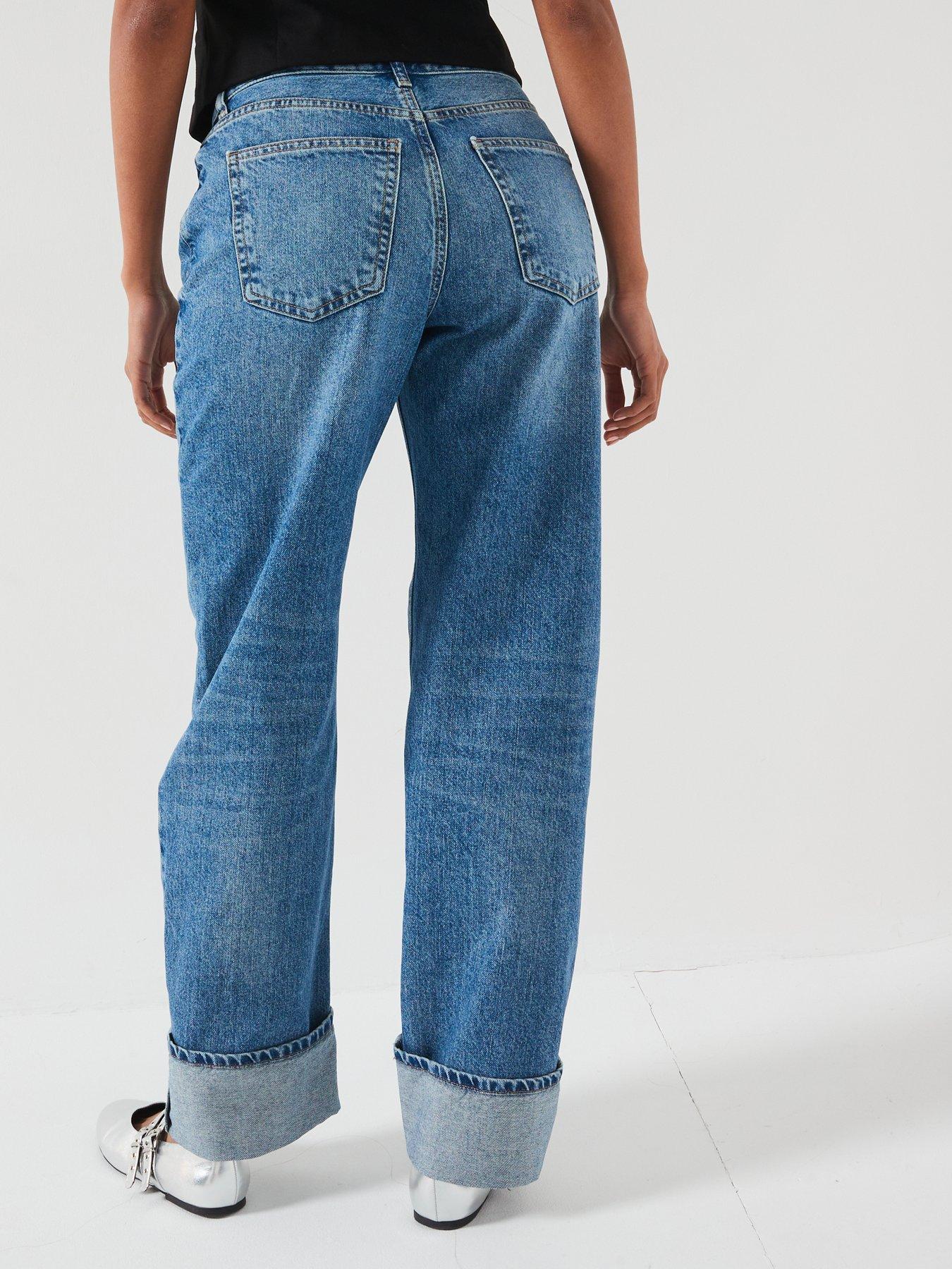  image of v-by-very-deep-cuff-straight-leg-jeans-dark-wash