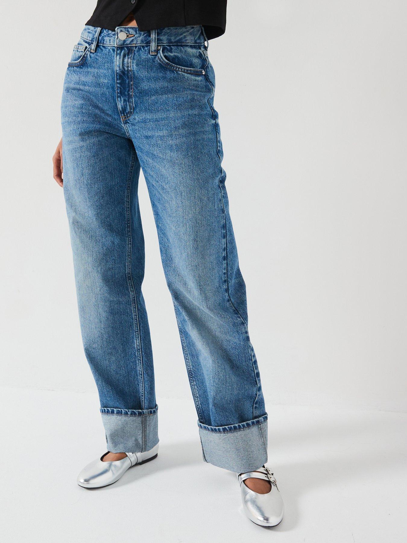  image of v-by-very-deep-cuff-straight-leg-jeans-dark-wash