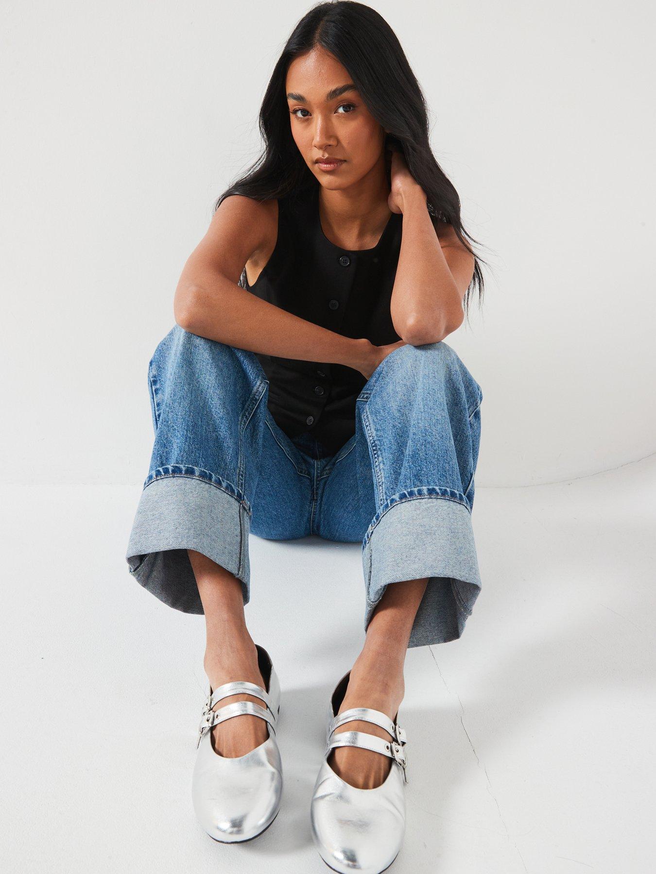  image of v-by-very-deep-cuff-straight-leg-jeans-dark-wash