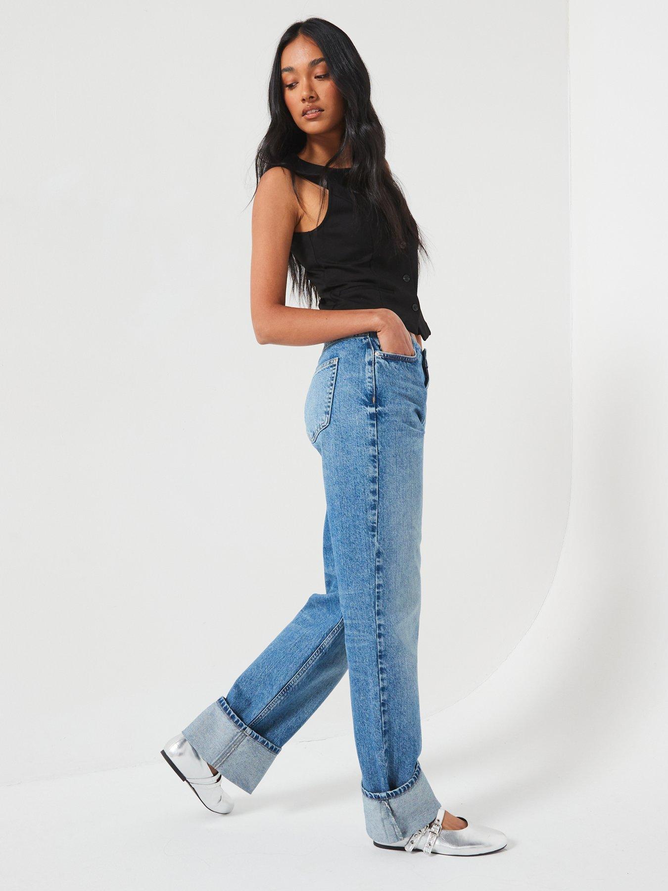  image of v-by-very-deep-cuff-straight-leg-jeans-dark-wash