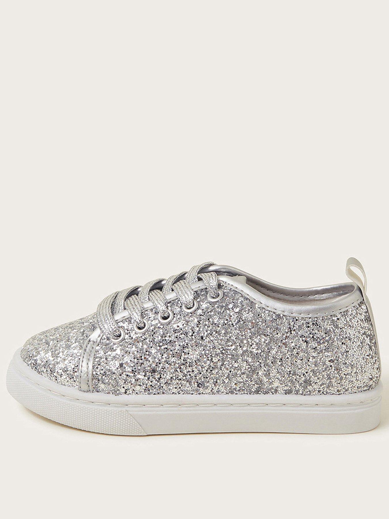 Monsoon Girls Silver Glitter Trainers Silver littlewoods