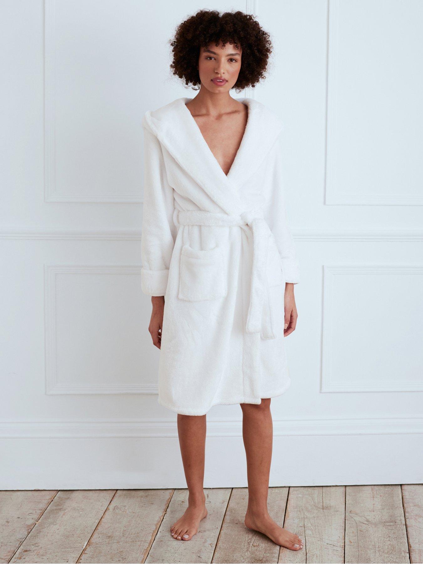 undefined Fluffy Hooded Dressing Gown - Cream