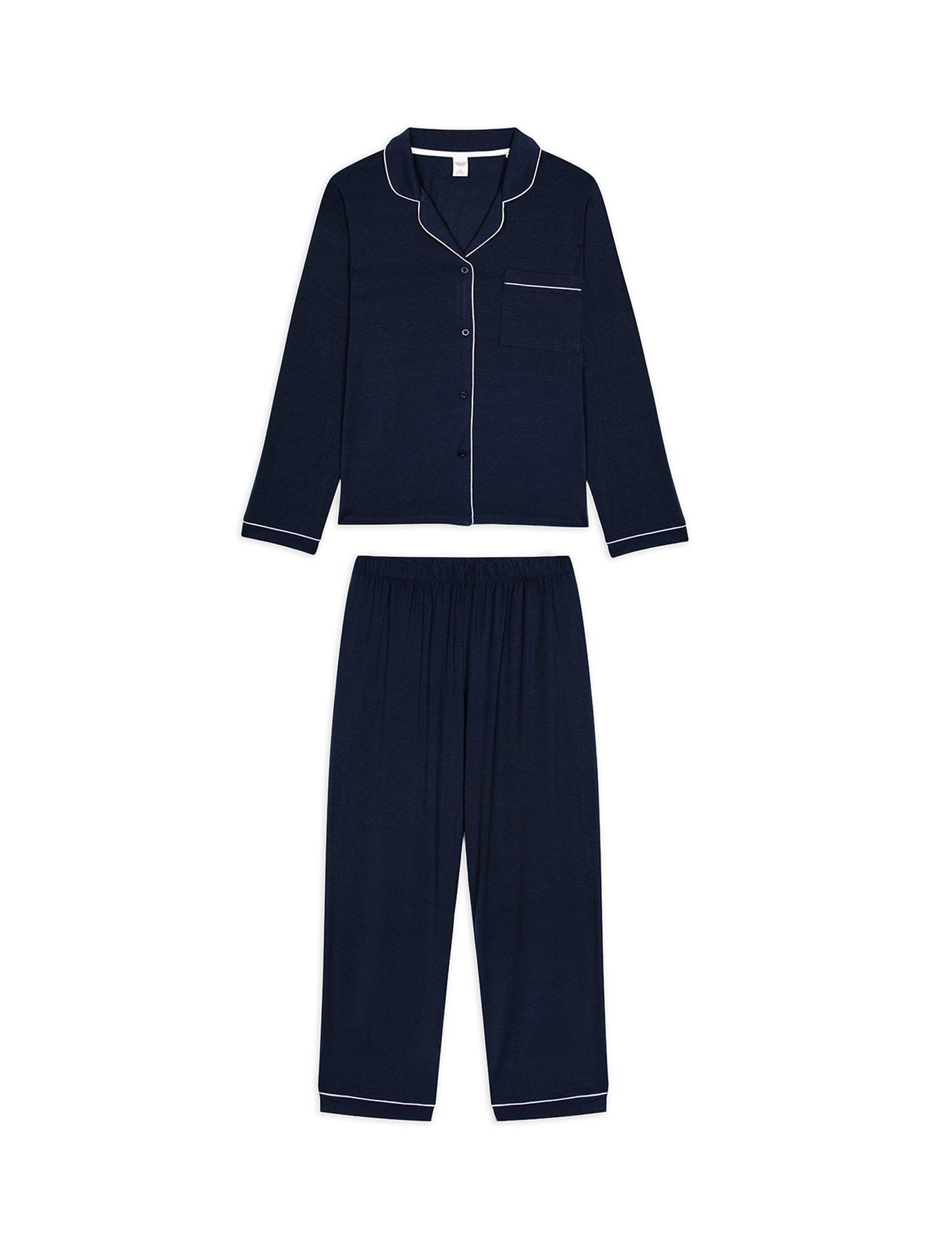  image of chelsea-peers-modal-button-up-long-pyjama-set-navy