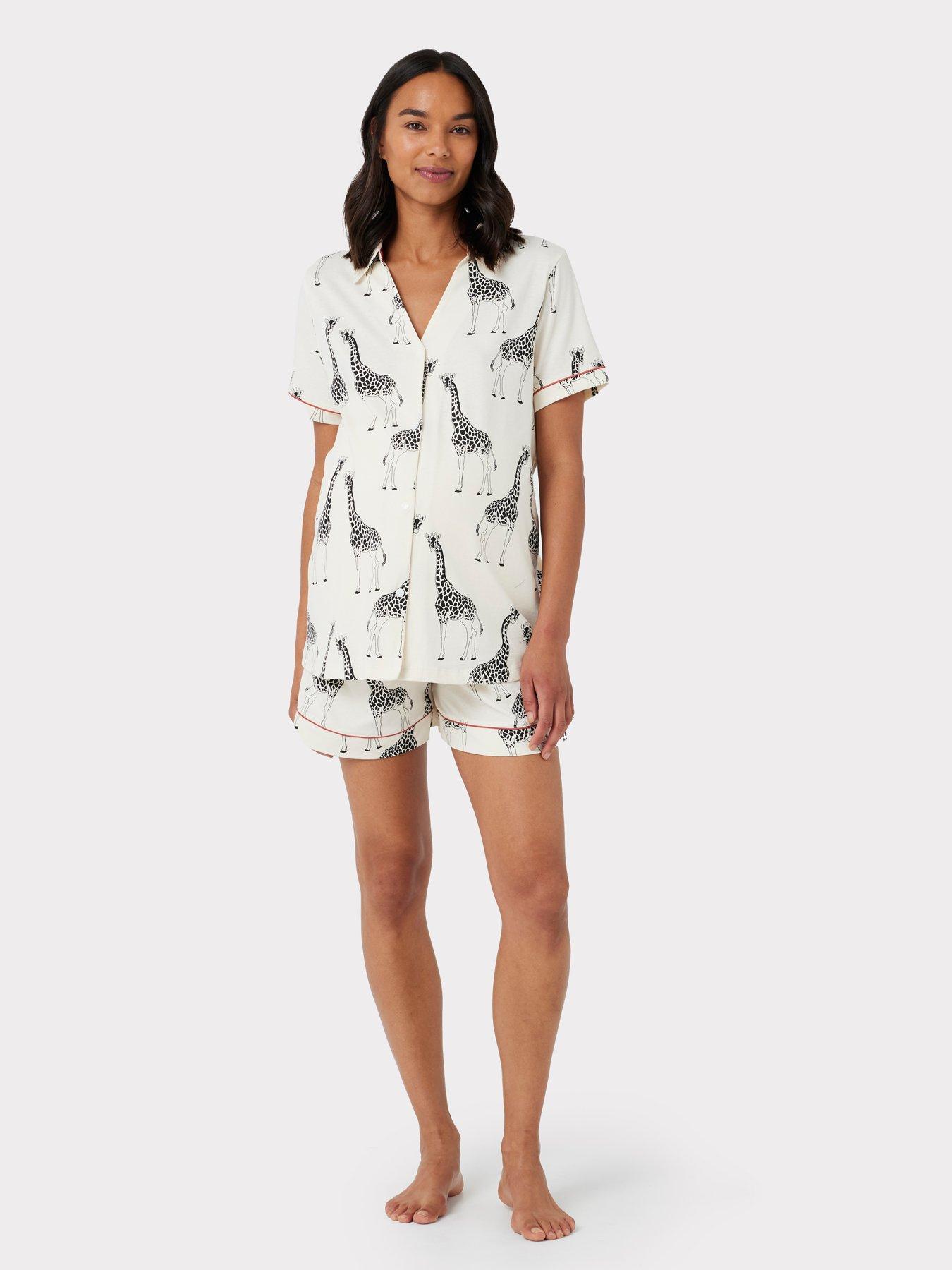 undefined Maternity Giraffe Printed Button Up Short Pyjama Set - Off White