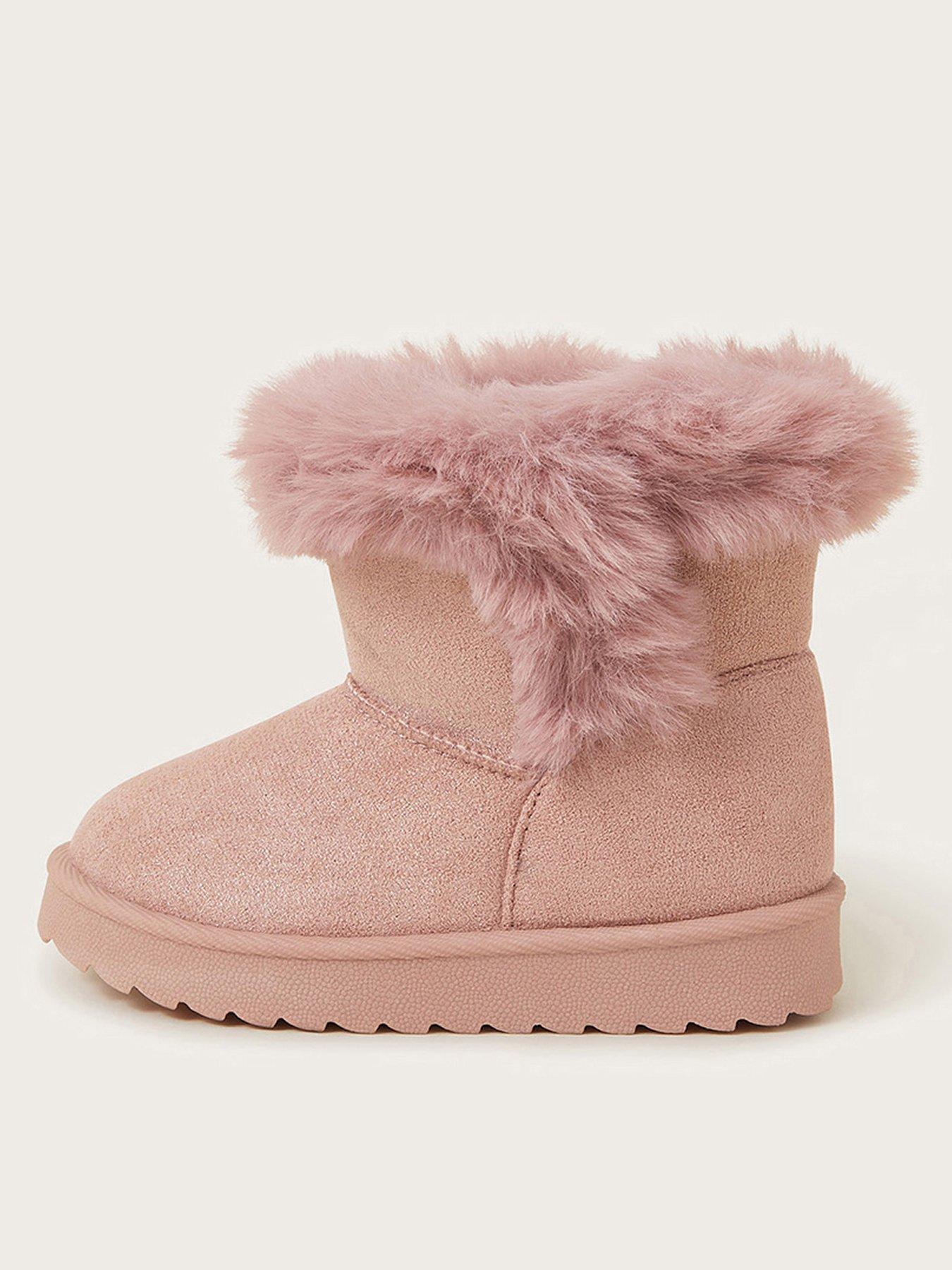 undefined Girls Fluffy Pink Slouch Boots - Pink