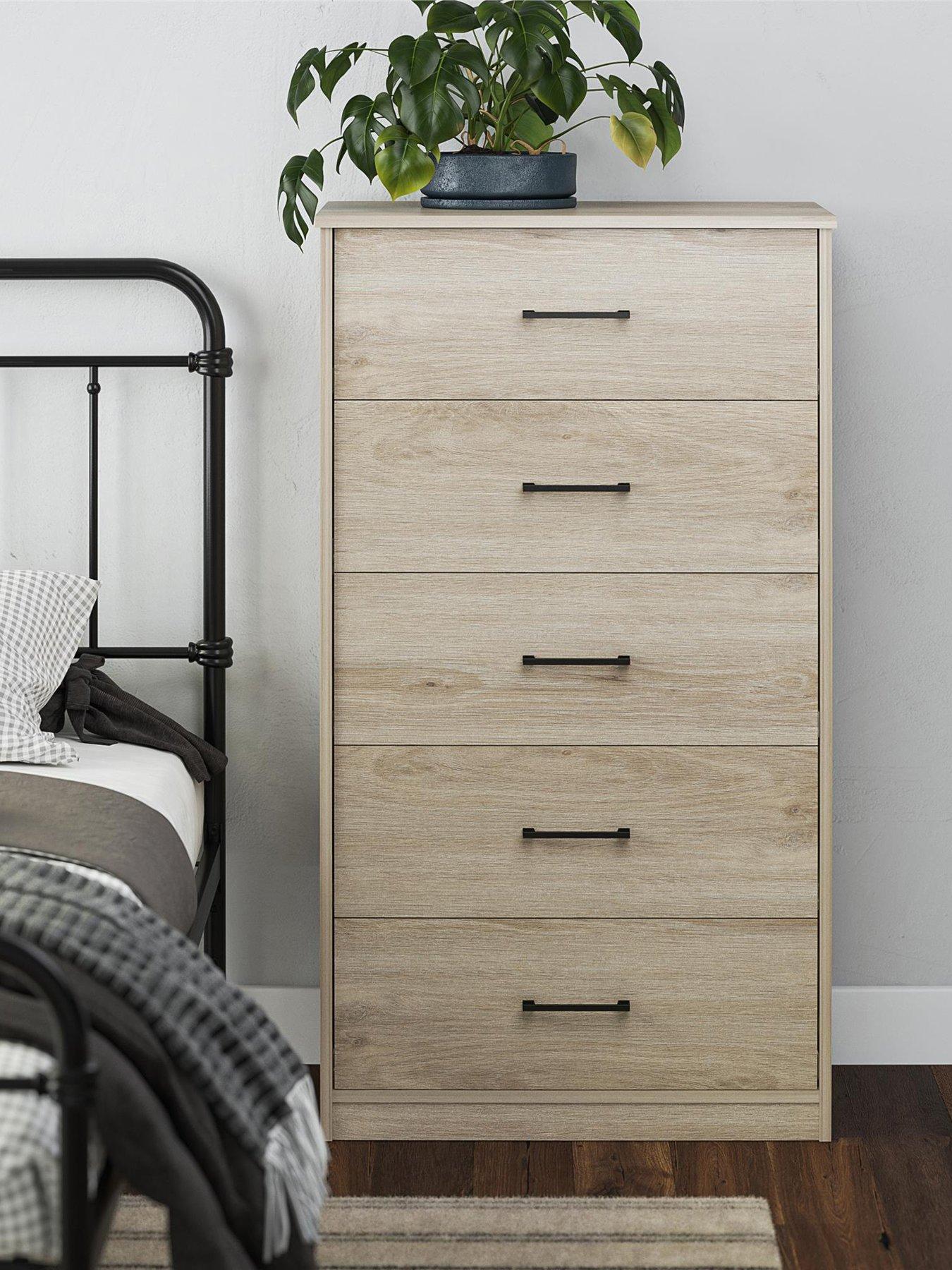 front image of dorel-home-pearce-5-drawer-chest-oak
