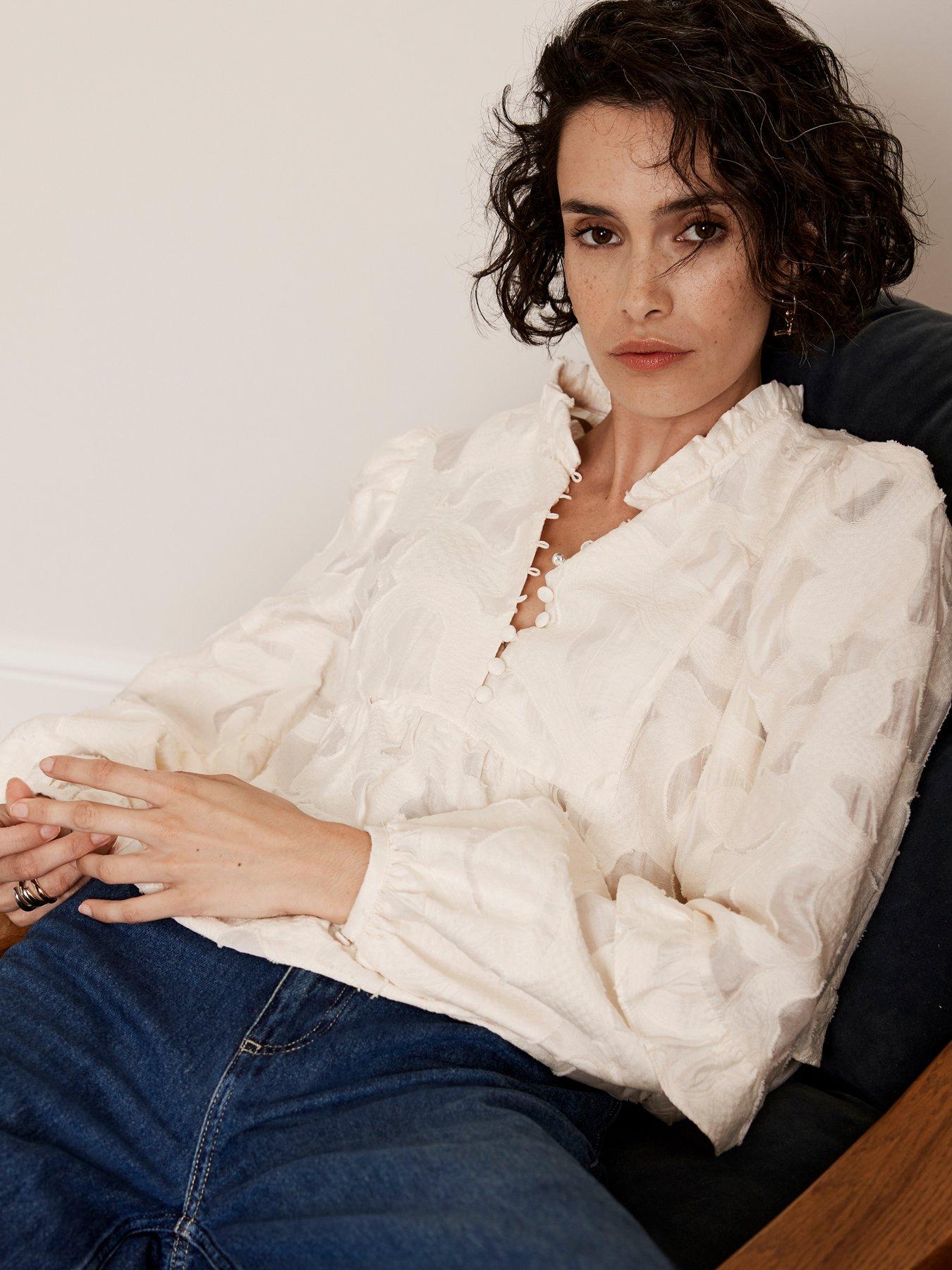  image of mint-velvet-jacquard-blouse-cream