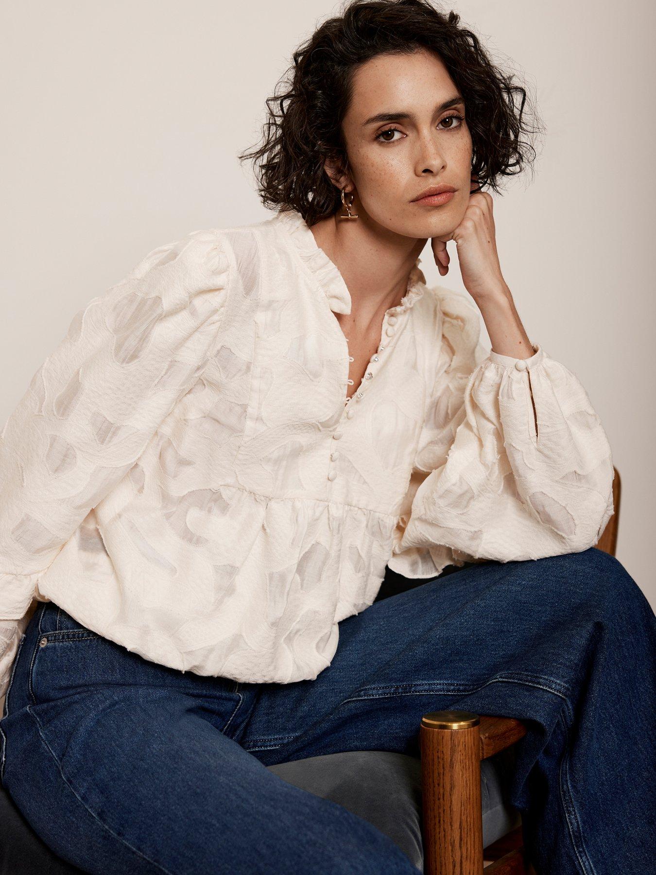  image of mint-velvet-jacquard-blouse-cream