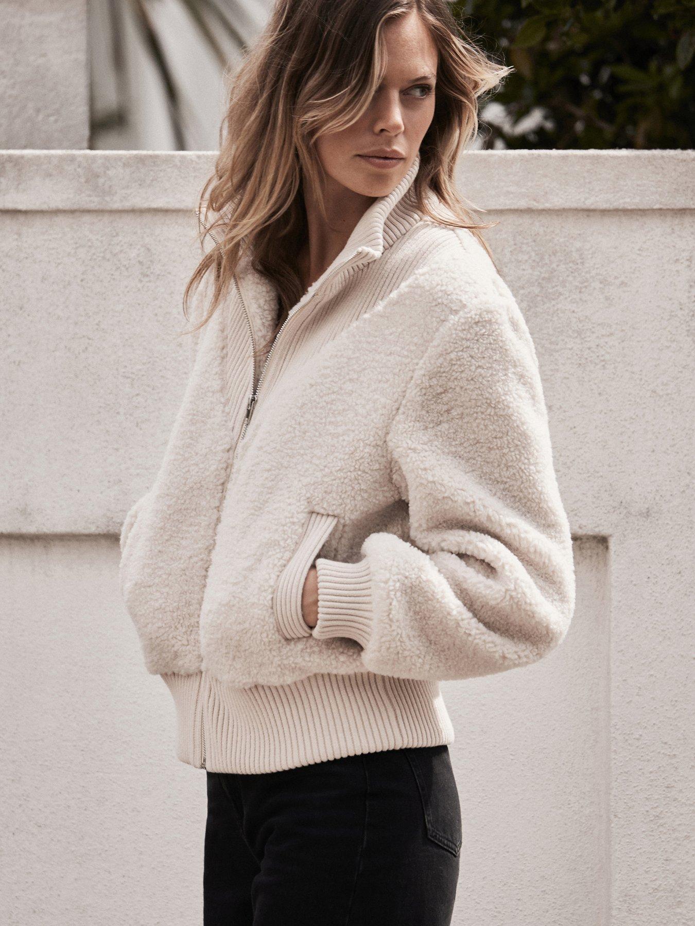 Mint Velvet Cream Borg Bomber Jacket Littlewoods