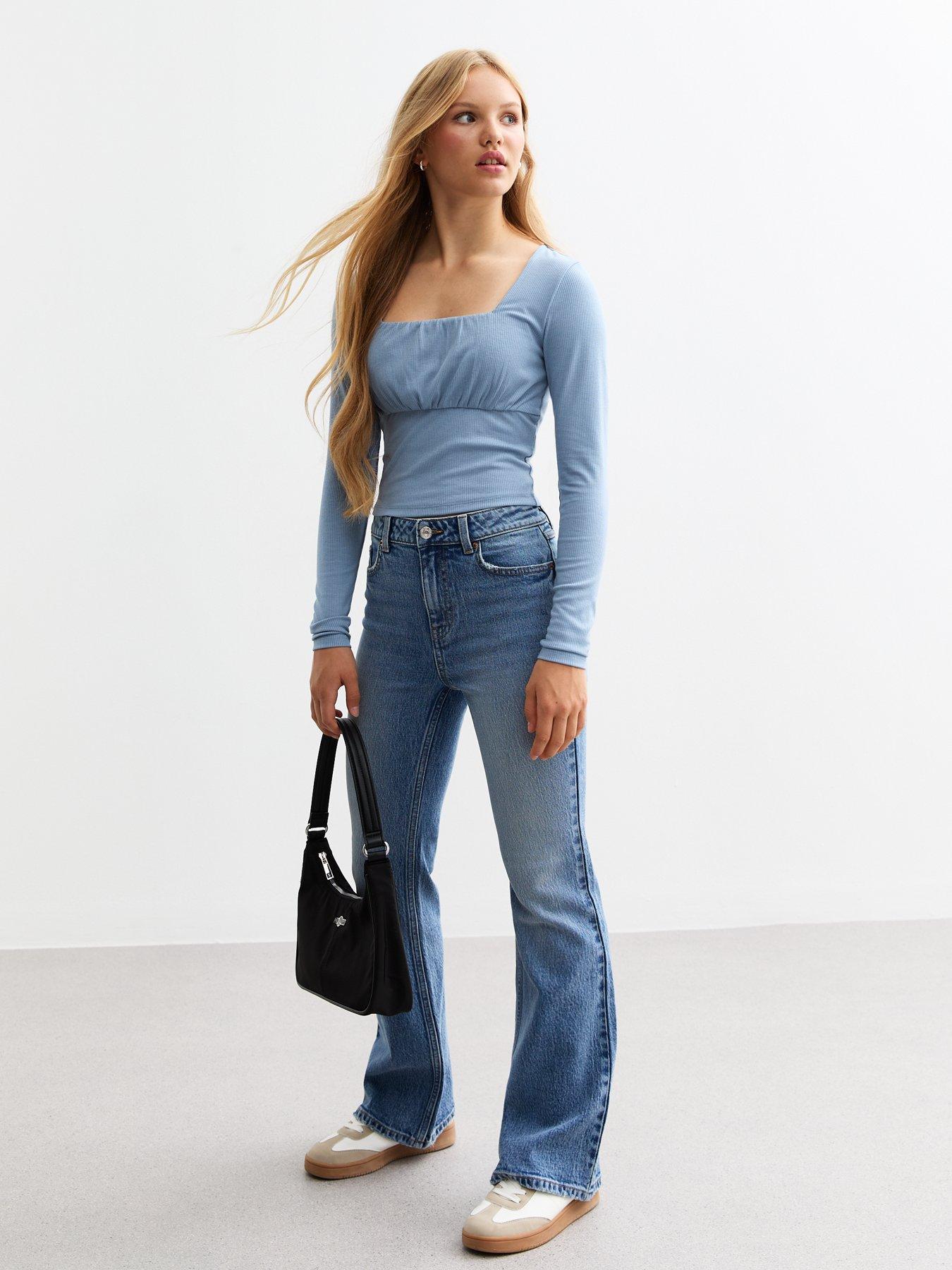  image of new-look-915-girls-blue-ruched-front-ribbed-jersey-top-light-blue