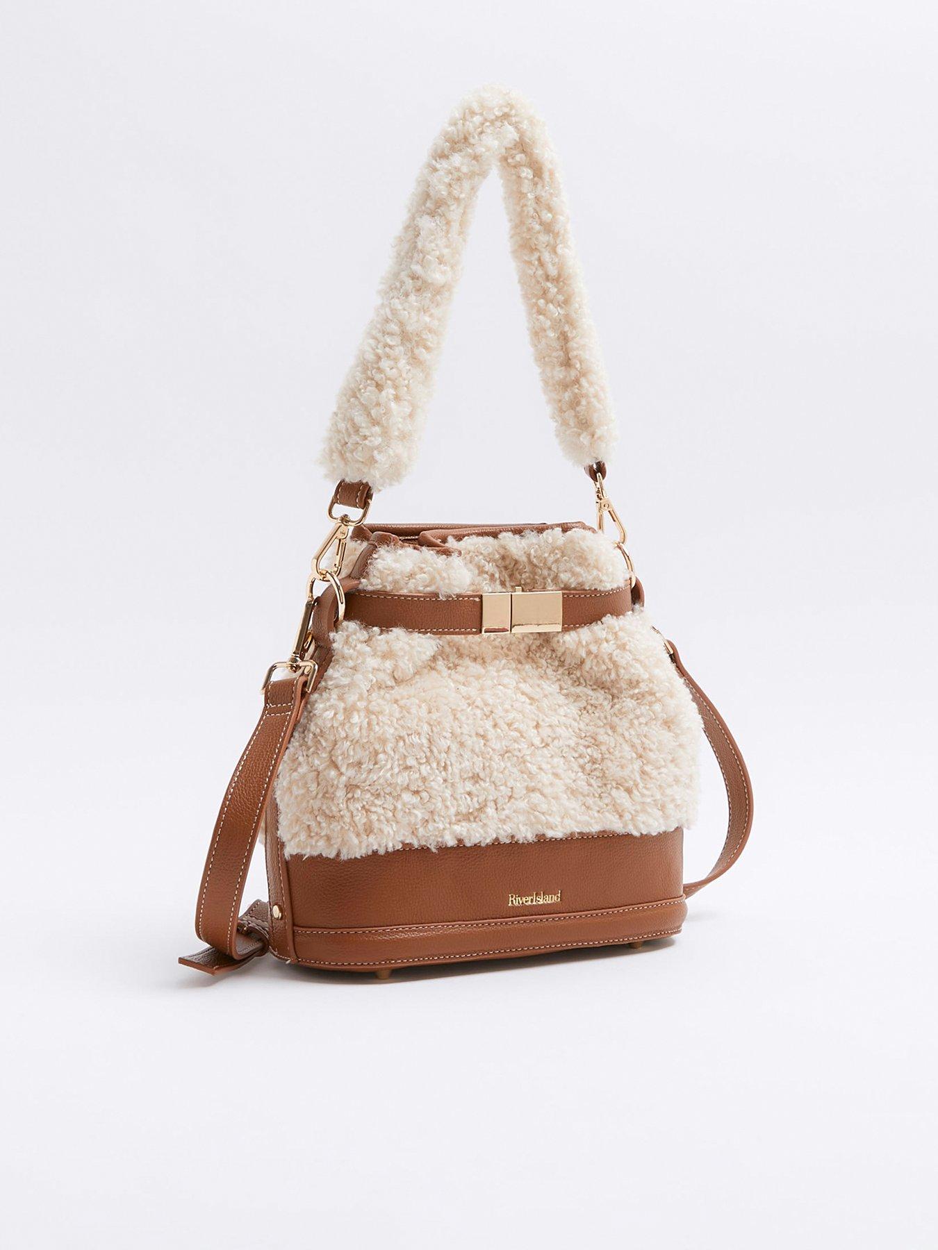 River Island Borg Bucket Bag Beige littlewoods