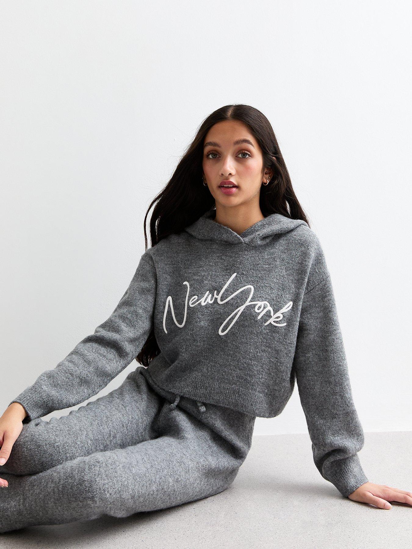 undefined Girls Dark Grey New York Knit Hoodie
