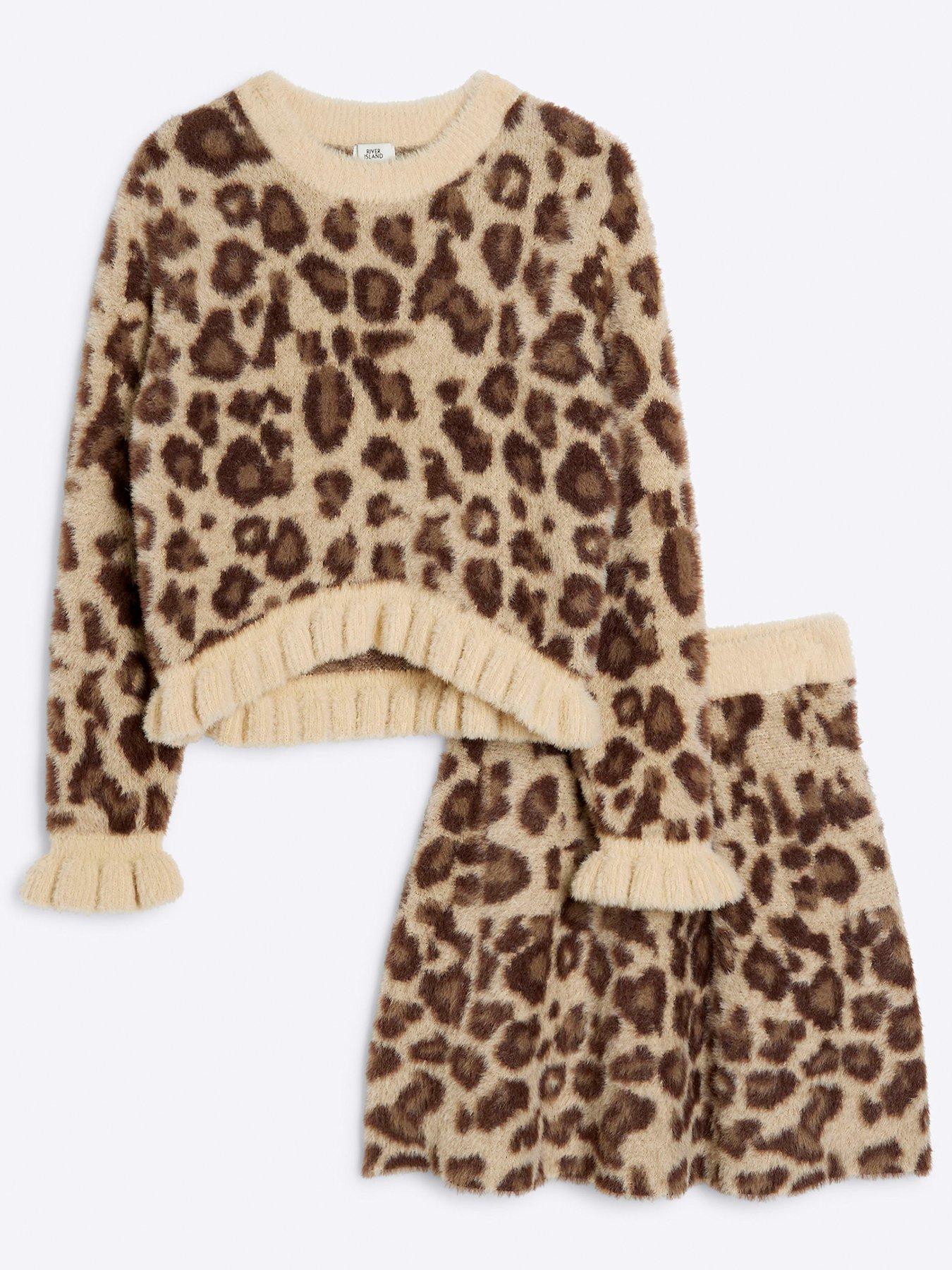undefined Leopard Jumper And Skirt Set - Brown