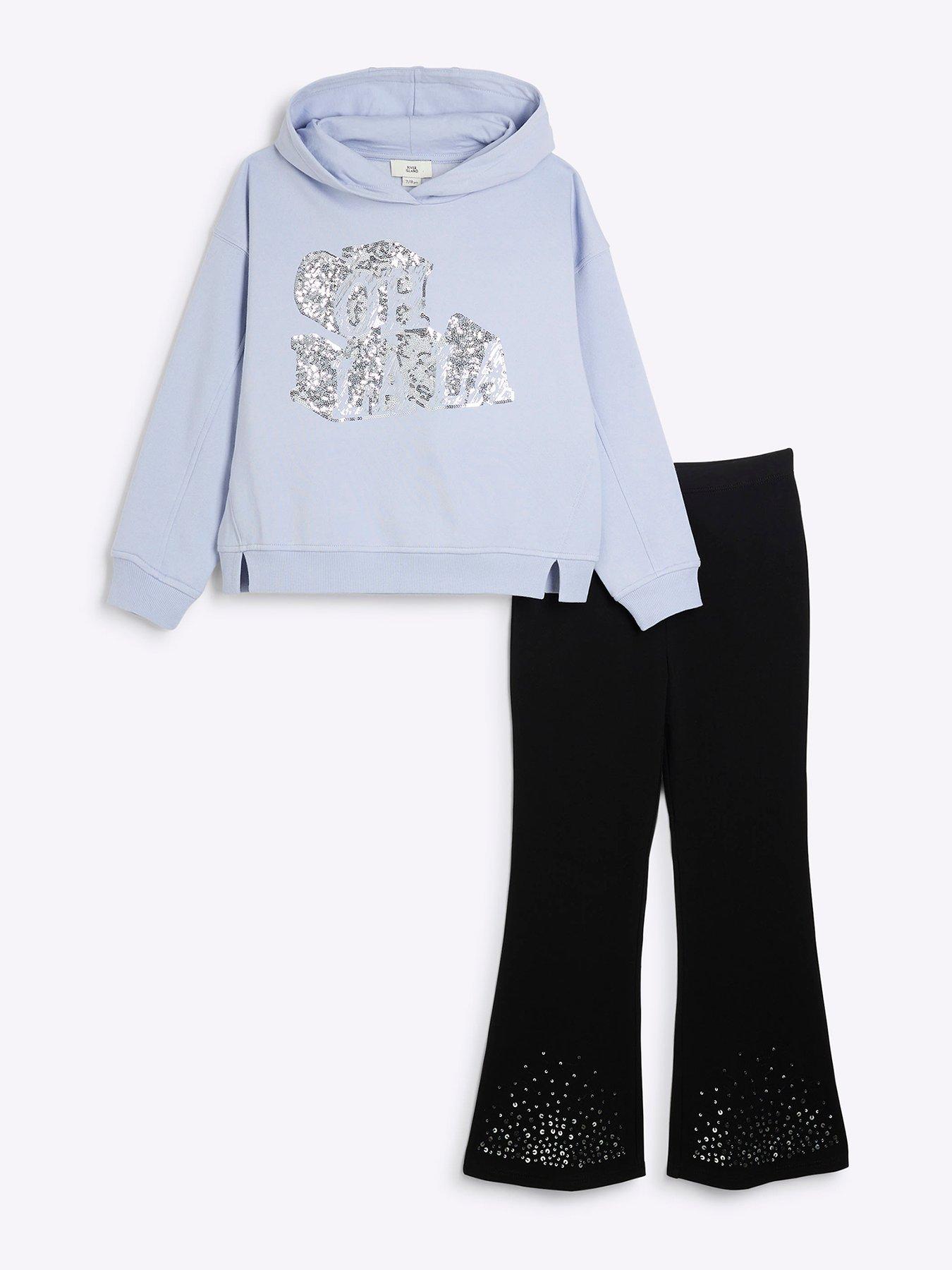  image of river-island-girls-sequin-oh-la-la-hoodie-set-blue