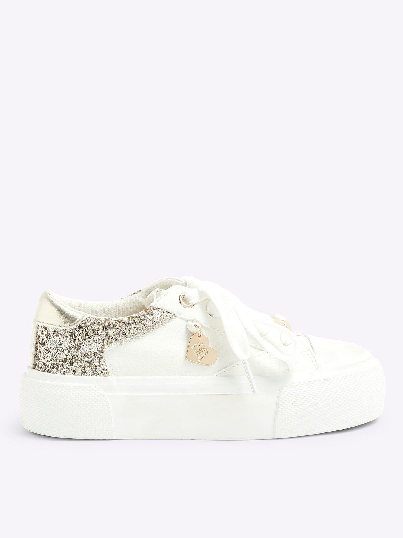  image of river-island-girls-glitter-lace-up-trainers-white