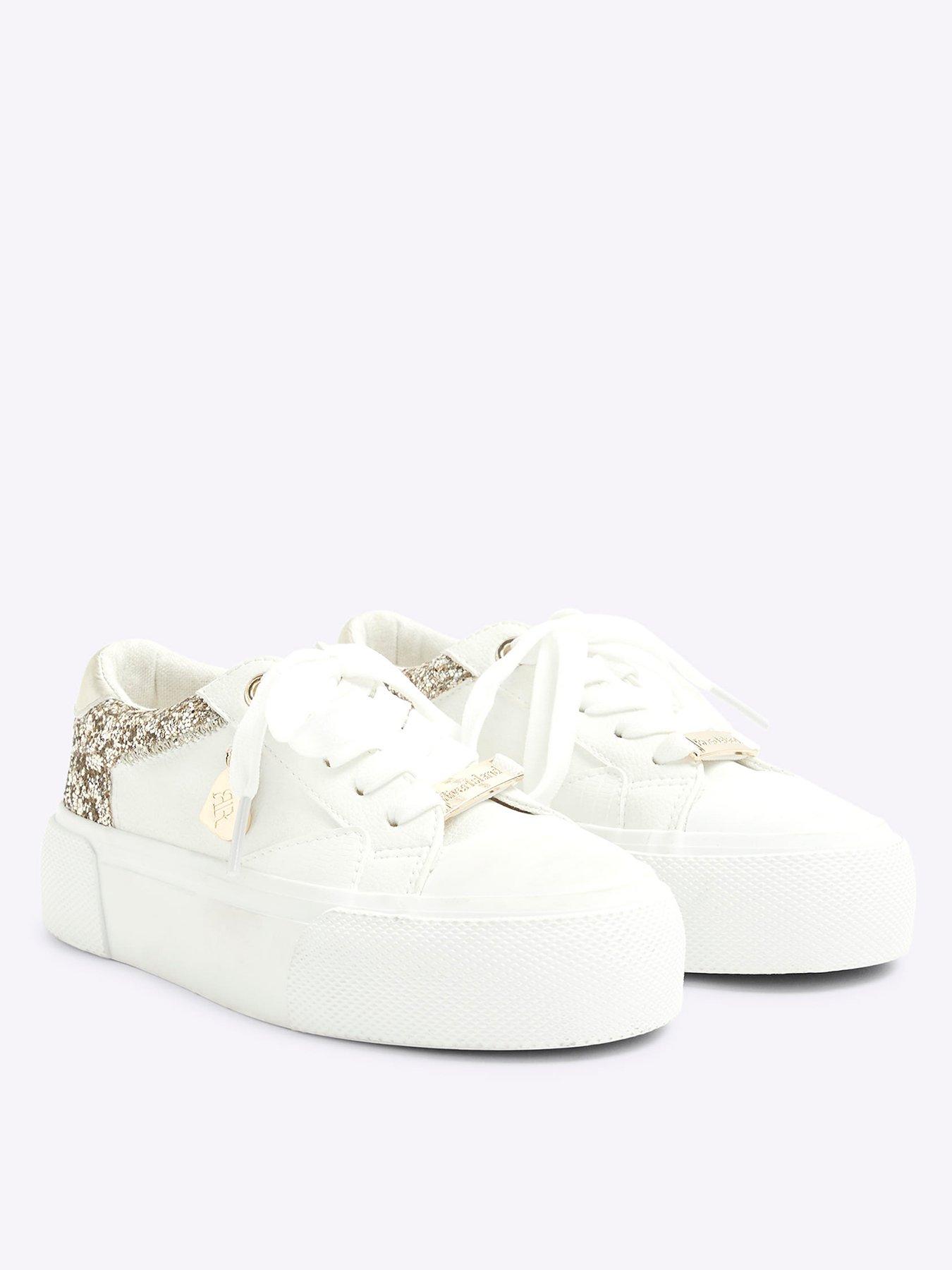  image of river-island-girls-glitter-lace-up-trainers-white