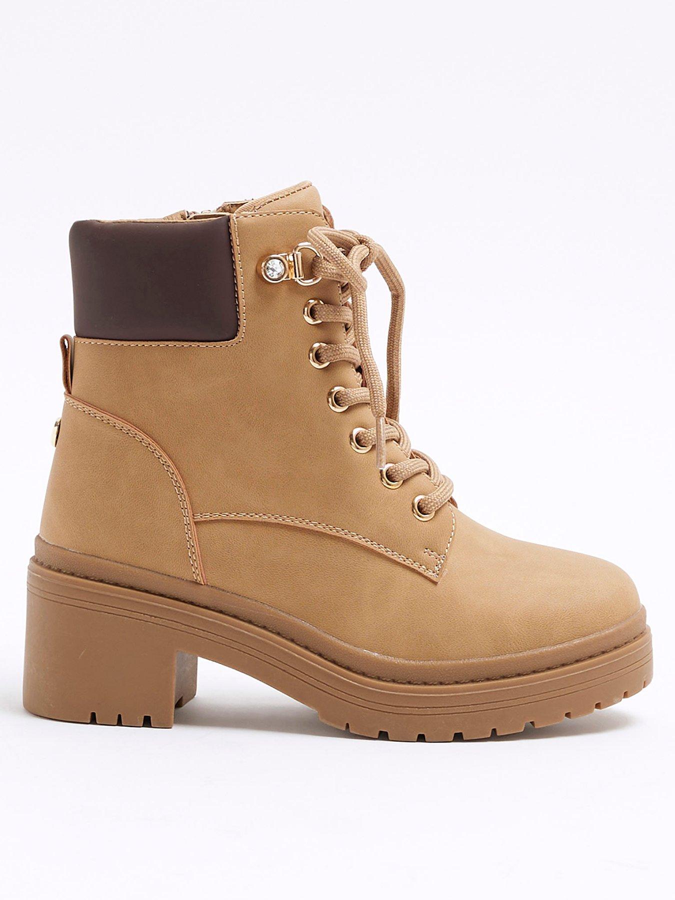 undefined Girls Heeled Hiker Lace Up Boots - Brown
