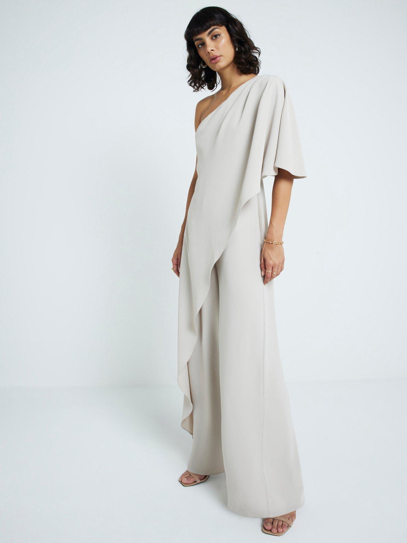  image of river-island-one-shoulder-overlay-jumpsuit-cream