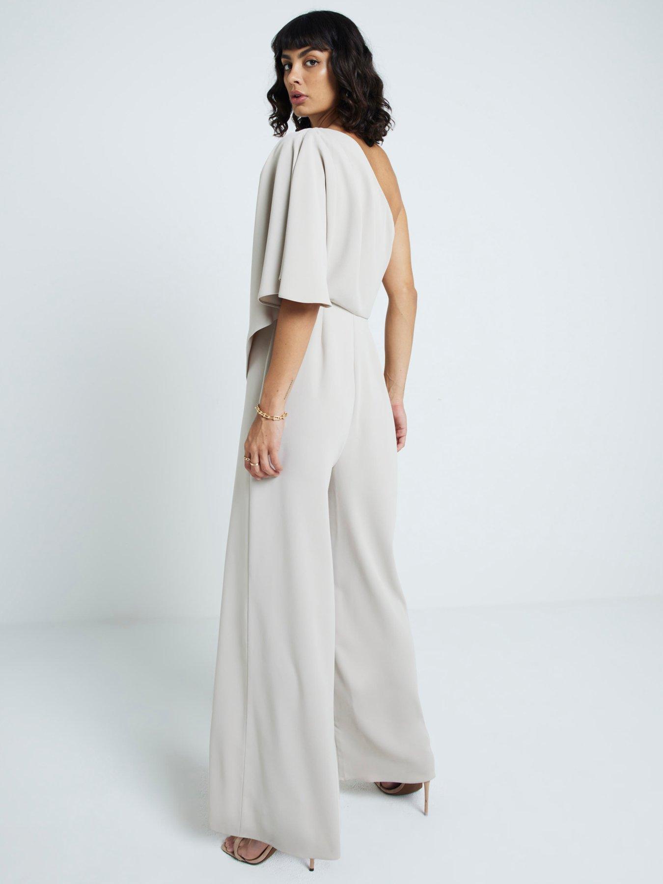  image of river-island-one-shoulder-overlay-jumpsuit-cream