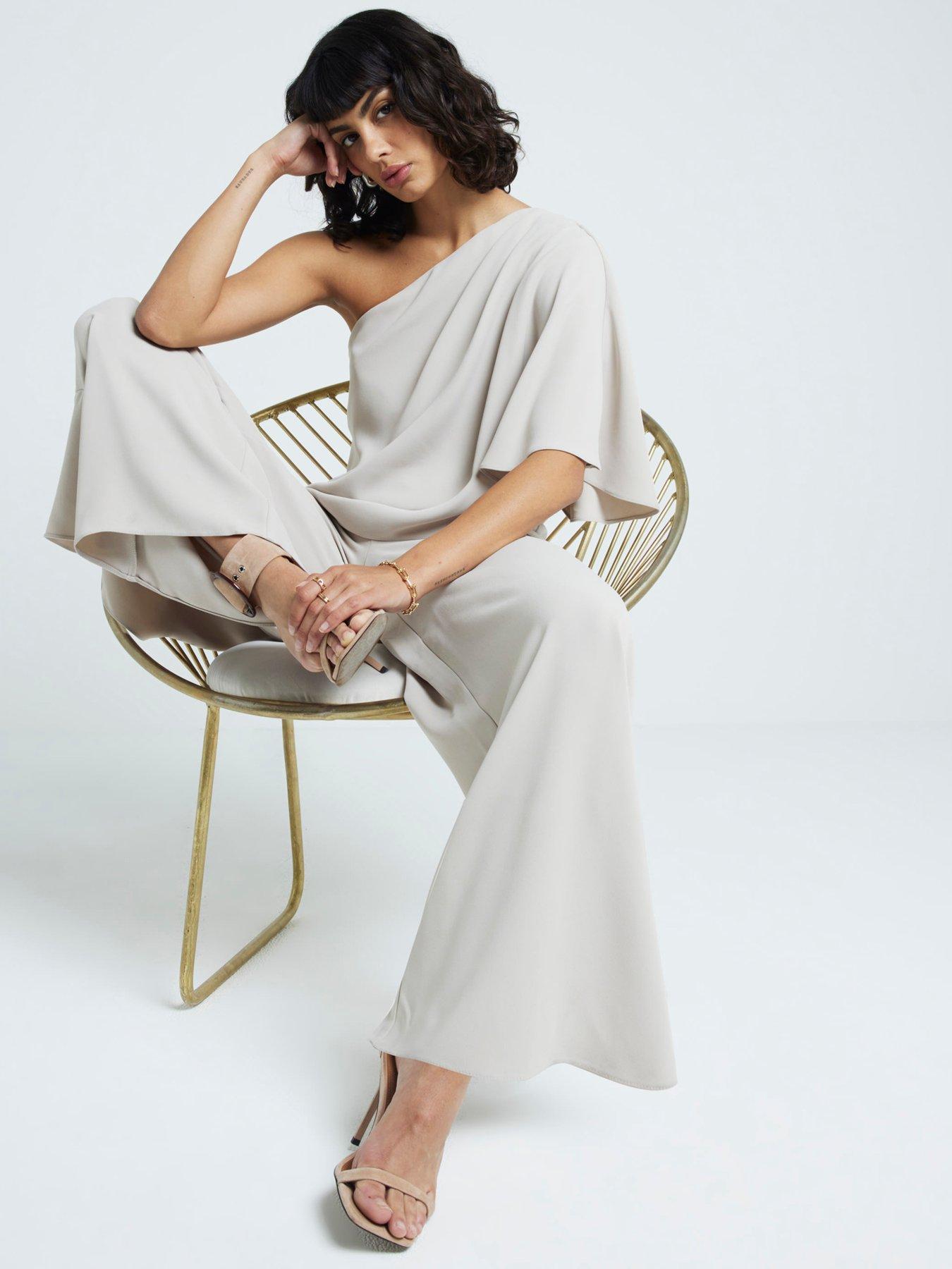  image of river-island-one-shoulder-overlay-jumpsuit-cream
