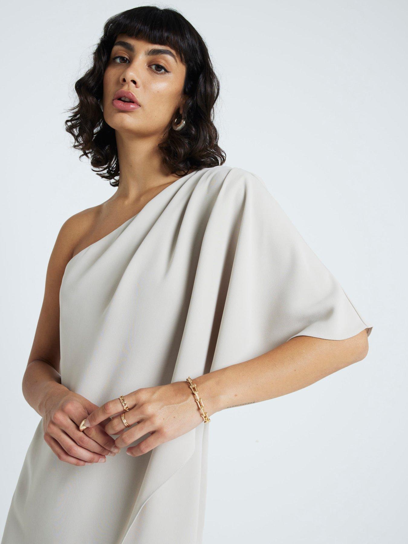  image of river-island-one-shoulder-overlay-jumpsuit-cream