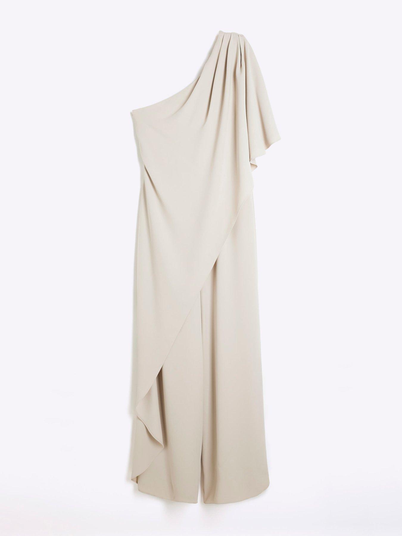  image of river-island-one-shoulder-overlay-jumpsuit-cream