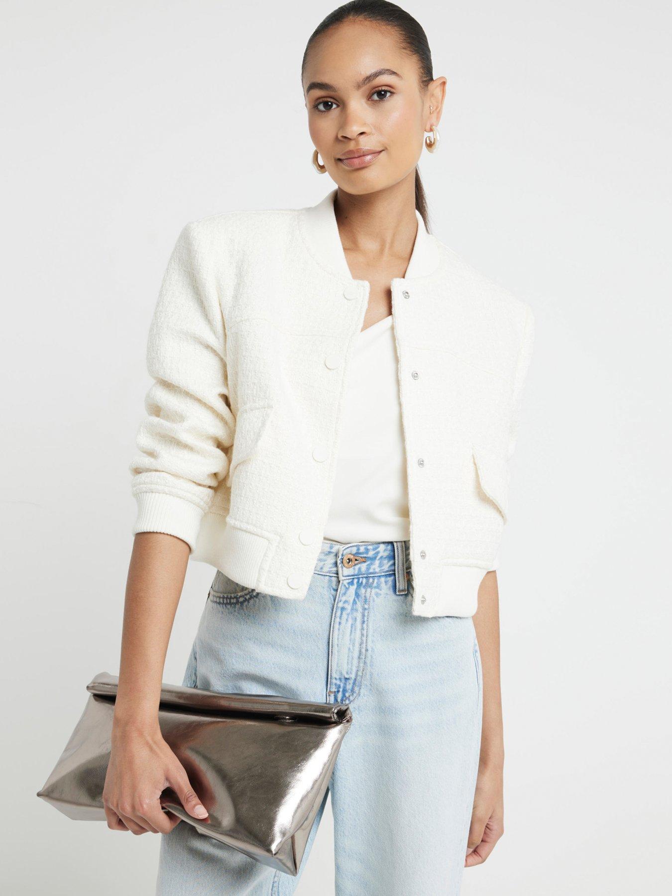 undefined Boucle Tailored Bomber Jacket - Cream